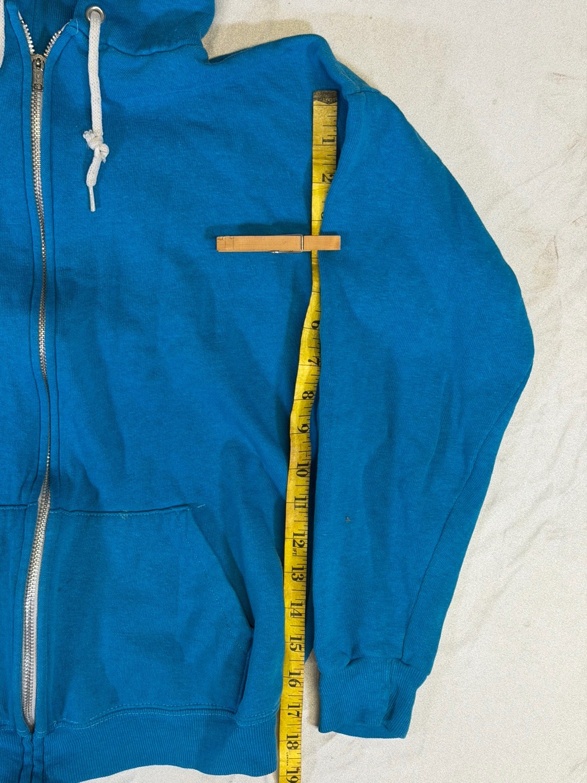 Vintage zip up hoodie turquoise drawstring cotton blend unisex small
