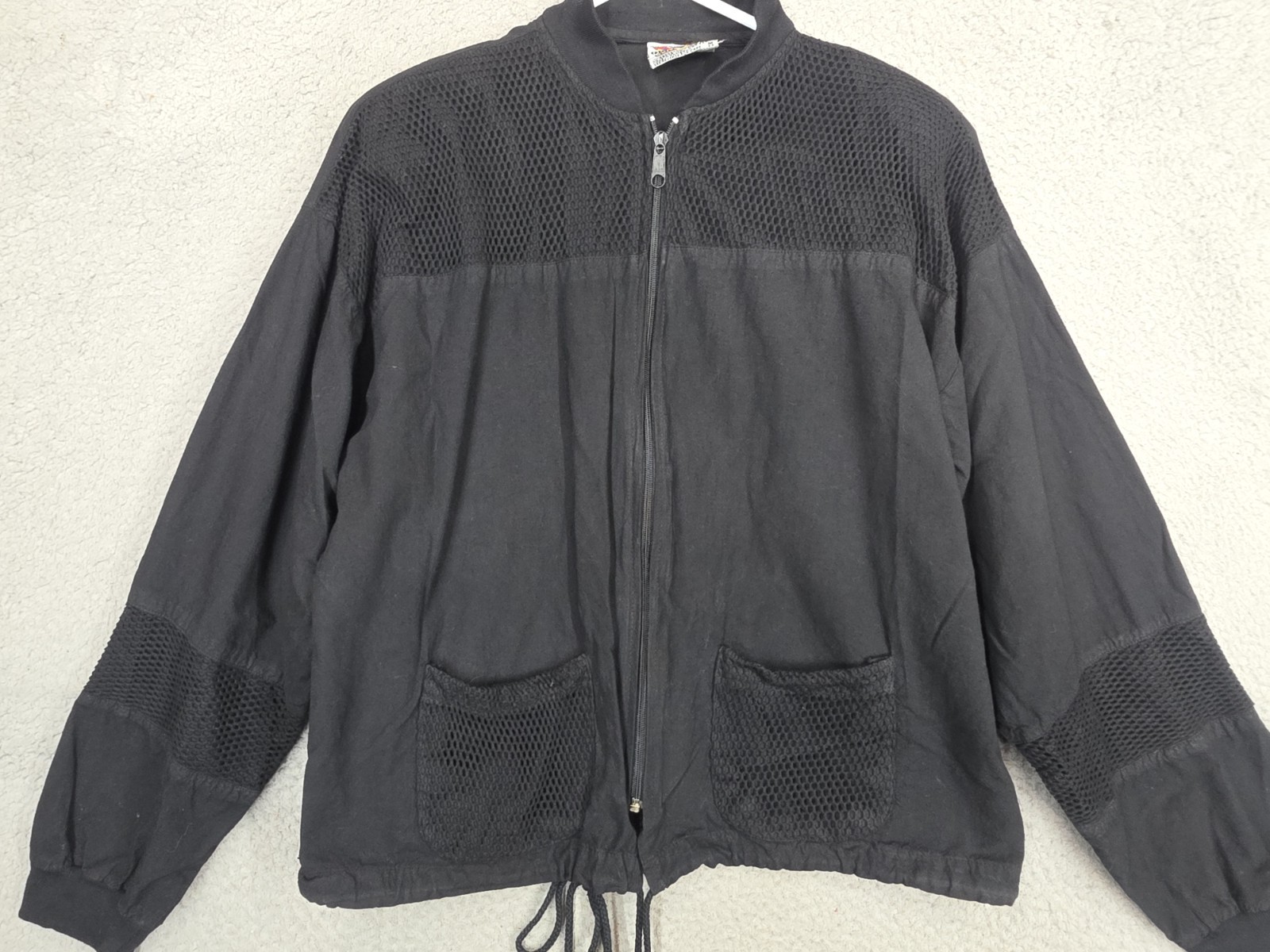Vintage Grunge Jacket Medium Black Goth 1990s Black Mesh Panels Oversize Great