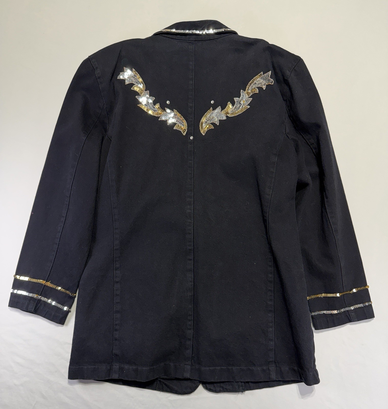 Wanted Beads Beautiful Western Blazer Jacket L Black Sequin Fringe USA