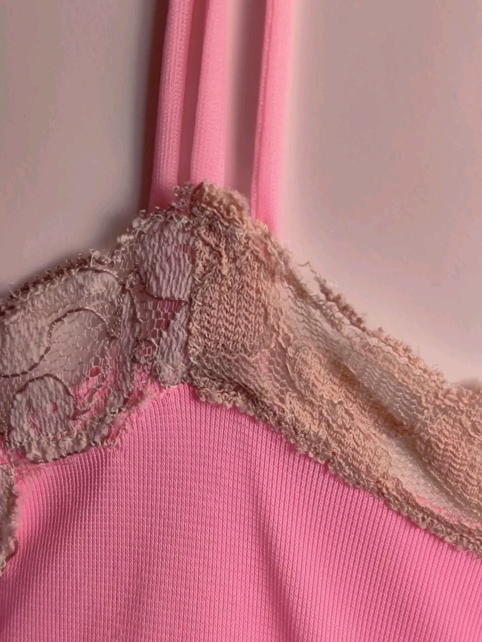 Vintage Avian Hot Pink Nylon Nightgown Lace Trim Modified **Flawed Medium