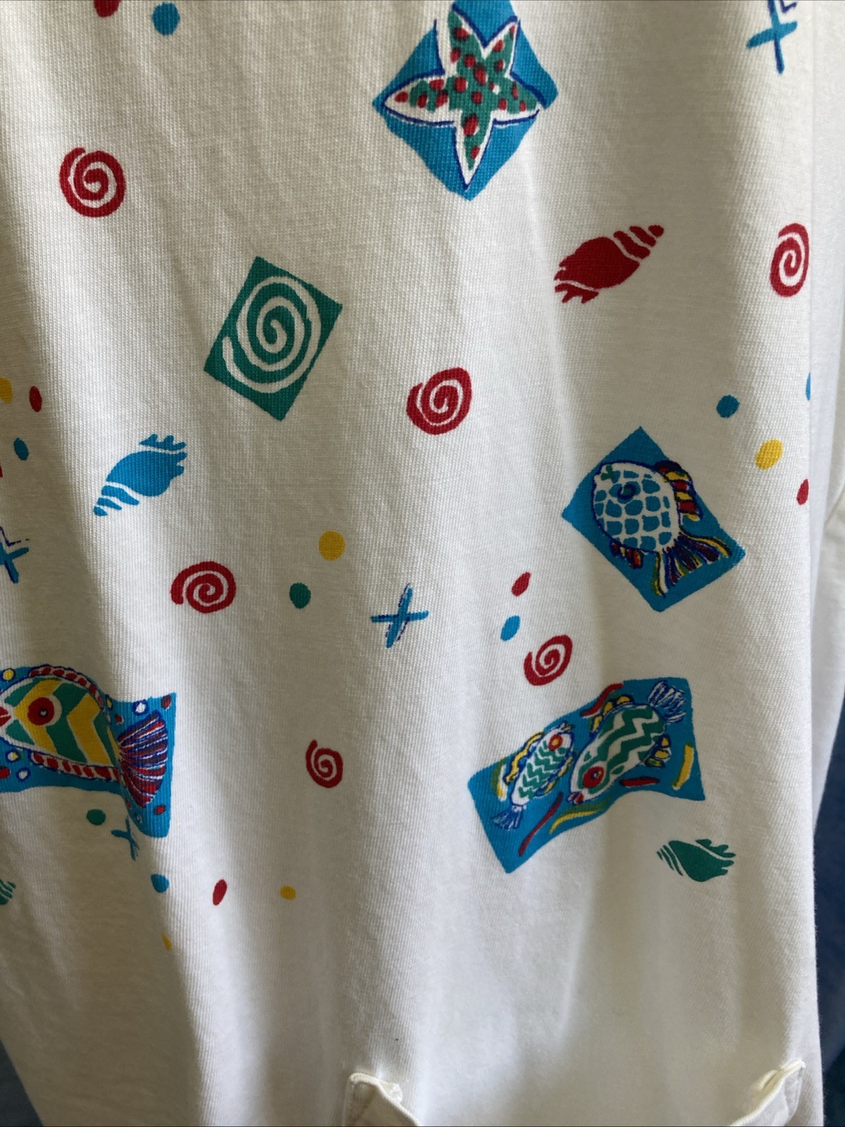 VTG 90s Oasis Tropical Fish Swirl Graphic T-Shirt Dress OS Women’s White Retro