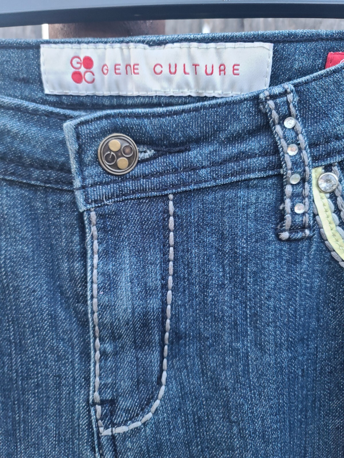 Gene Culture Mid Rise Bling Boot Cut Dark Wash Women’s Jeans Size 8 VTG 32 X 32