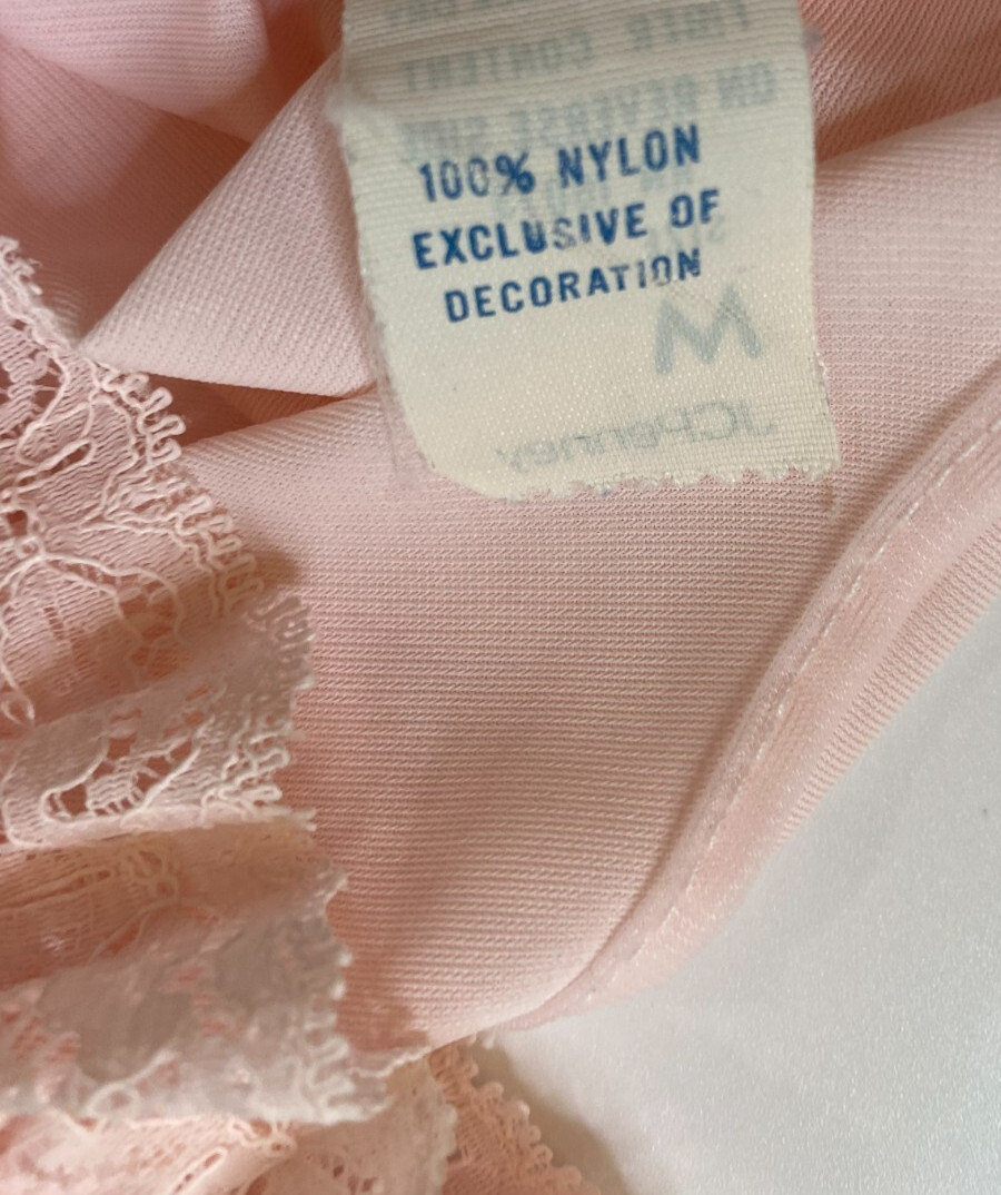 Vintage JC PENNEY Pink SHORT NIGHTGOWN Medium CHIFFON Ruffle Nylon Twee Coquette
