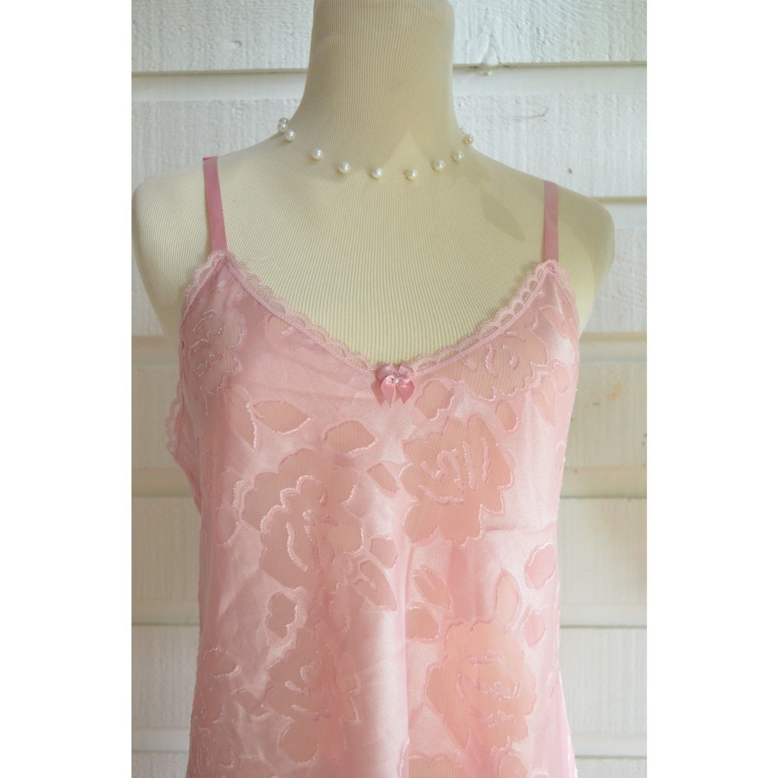 Vintage 80’s UndercoverWear Pink Slip Dress with Bows and open back L