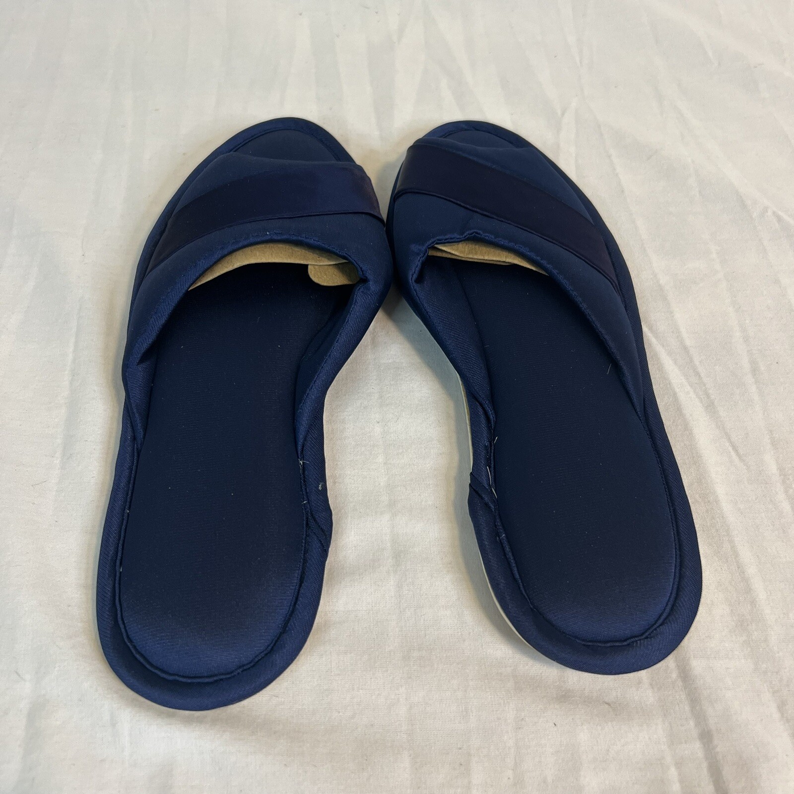 Bray Mates Slip-On Satin Slipper Bedroom Shoes Sz 6 Never Worn USA Navy Blue
