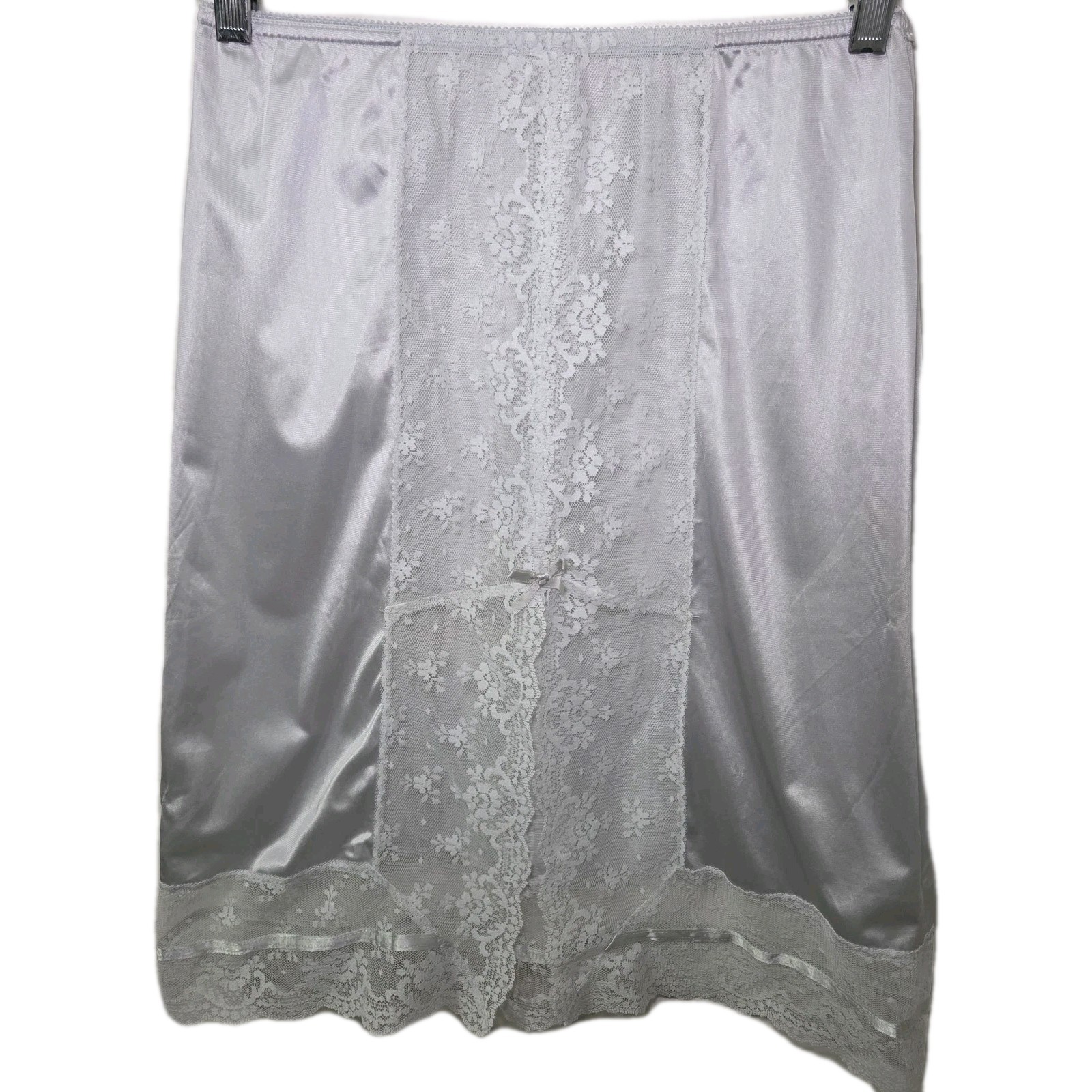 Nylon Half Slip Petticoat Skirt Lace Trim Petite Gray Silver Ice Coquette Fairy