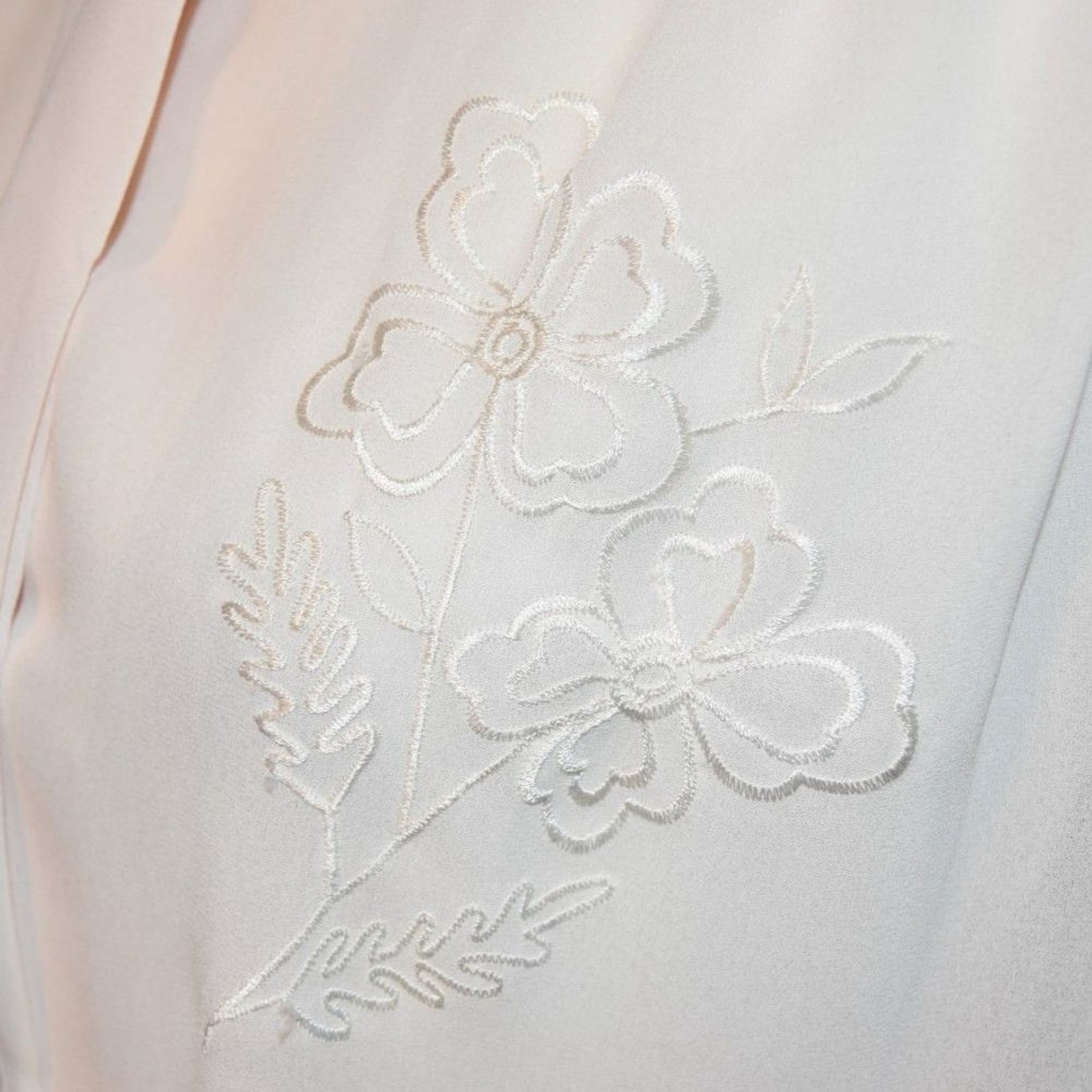 Vintage 1980s Victorian Revival Blouse Embroidered Flower Cream Size XL