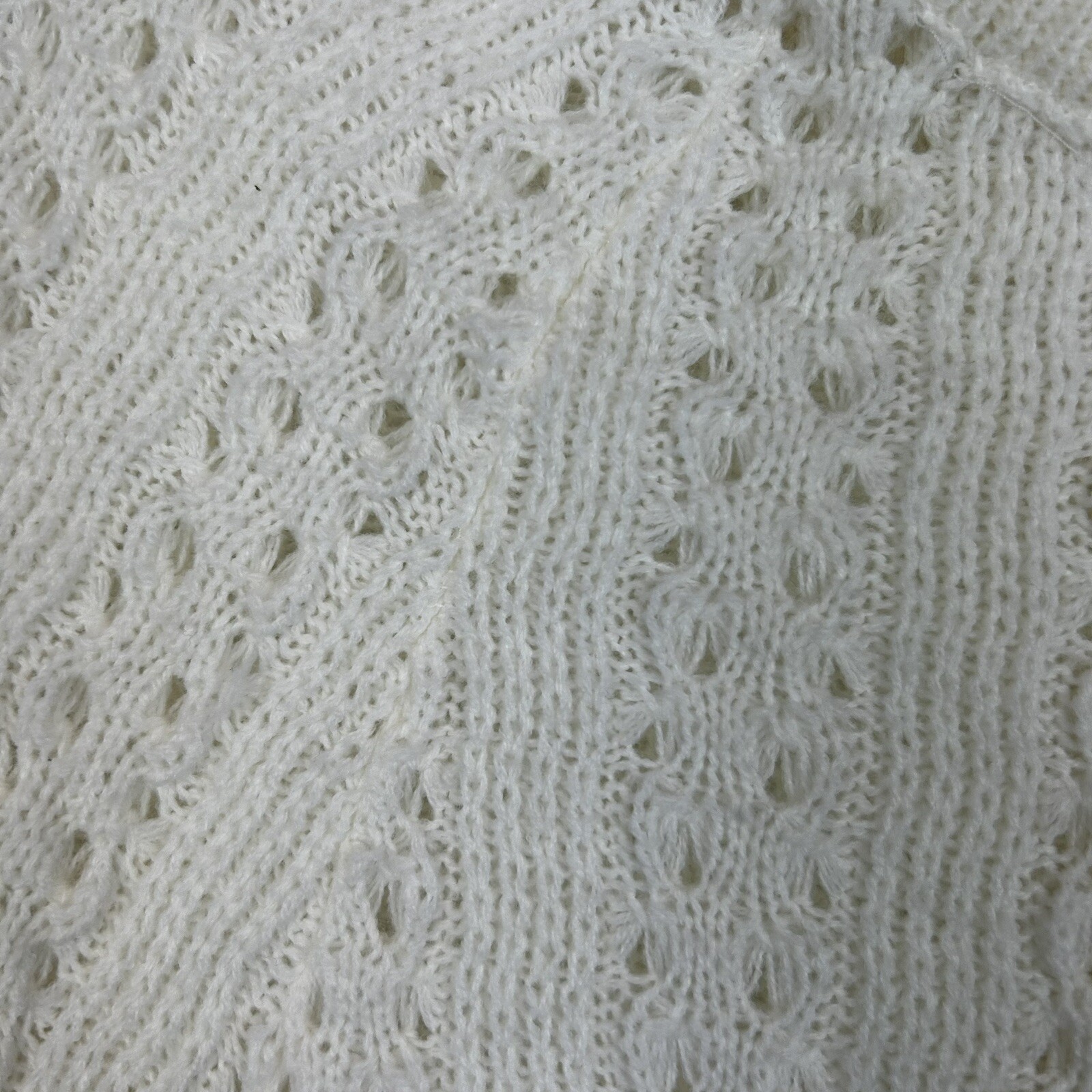 Vtg Shawl Poncho Sweater Off White Fringe Cardigan Hippie 70’s Retro One Size