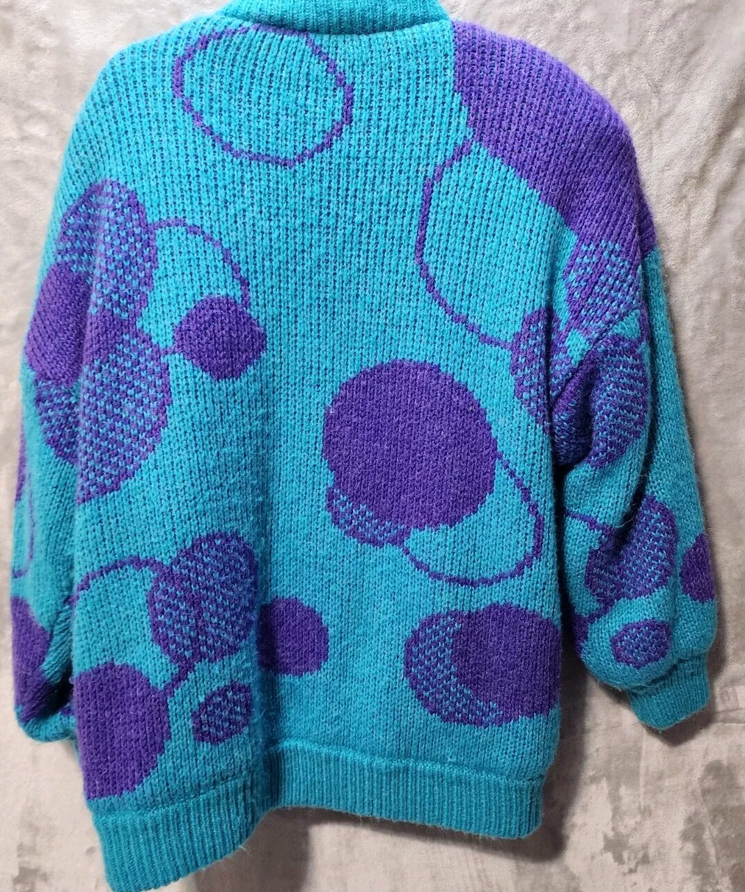 Fleet Street Knit Sweater Jacket Women’s M Teal/Purple Heavy Vintage 80s