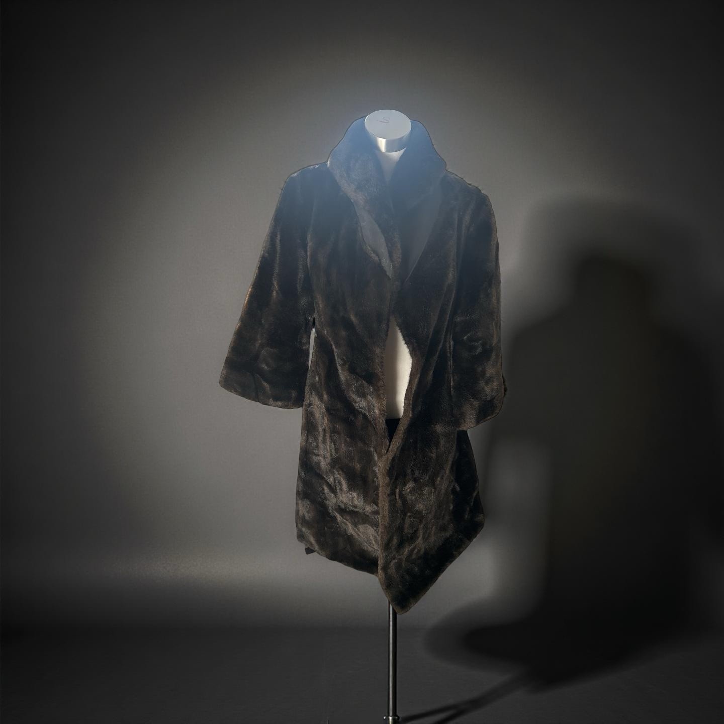 Vintage 70s Belted Faux Mink Fur Coat | SZ L Dark Chocolate Brown Union Made