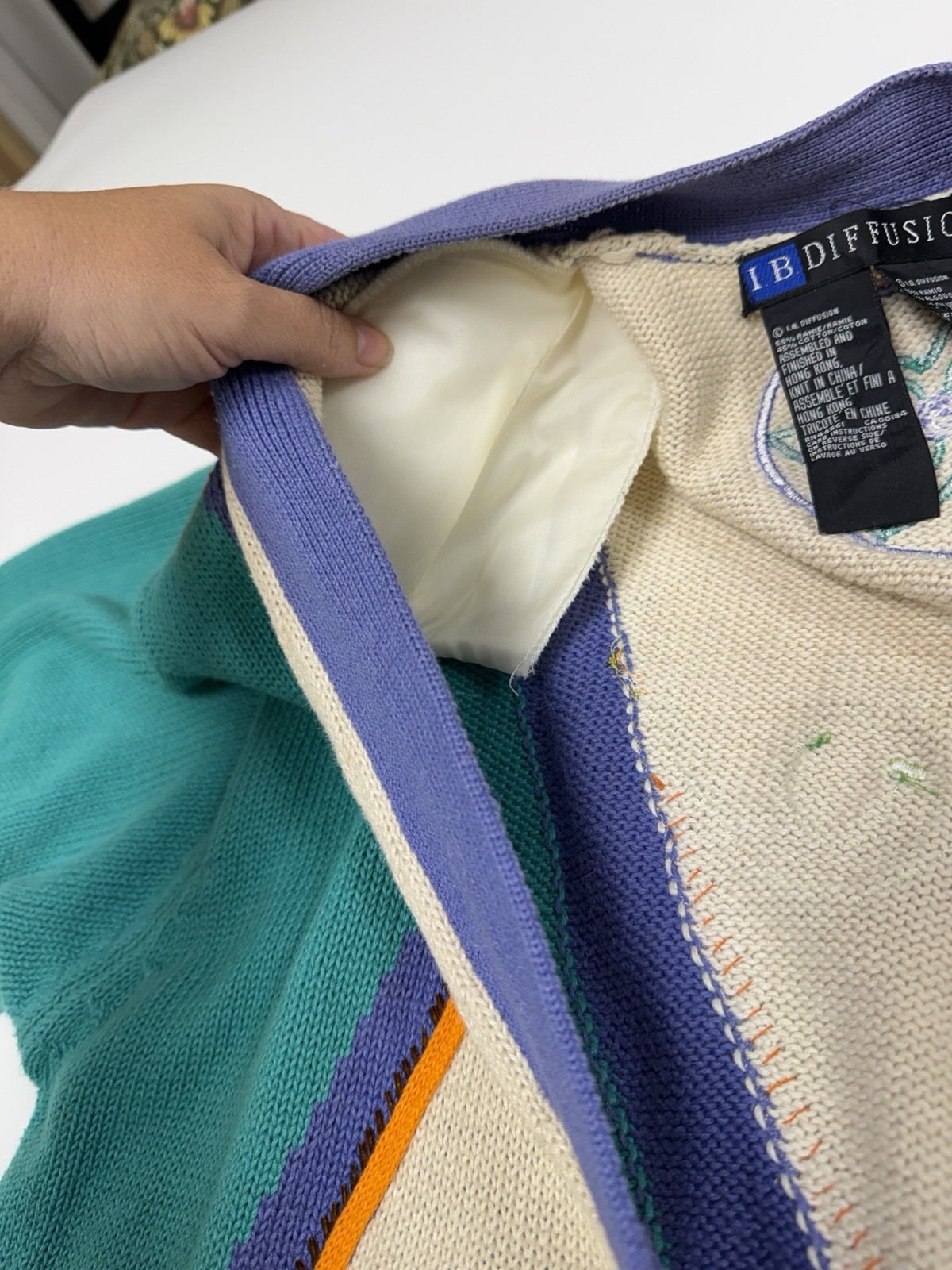Vintage IB Diffusion Beaded Embroidered Cardigan Sz M 90s Art