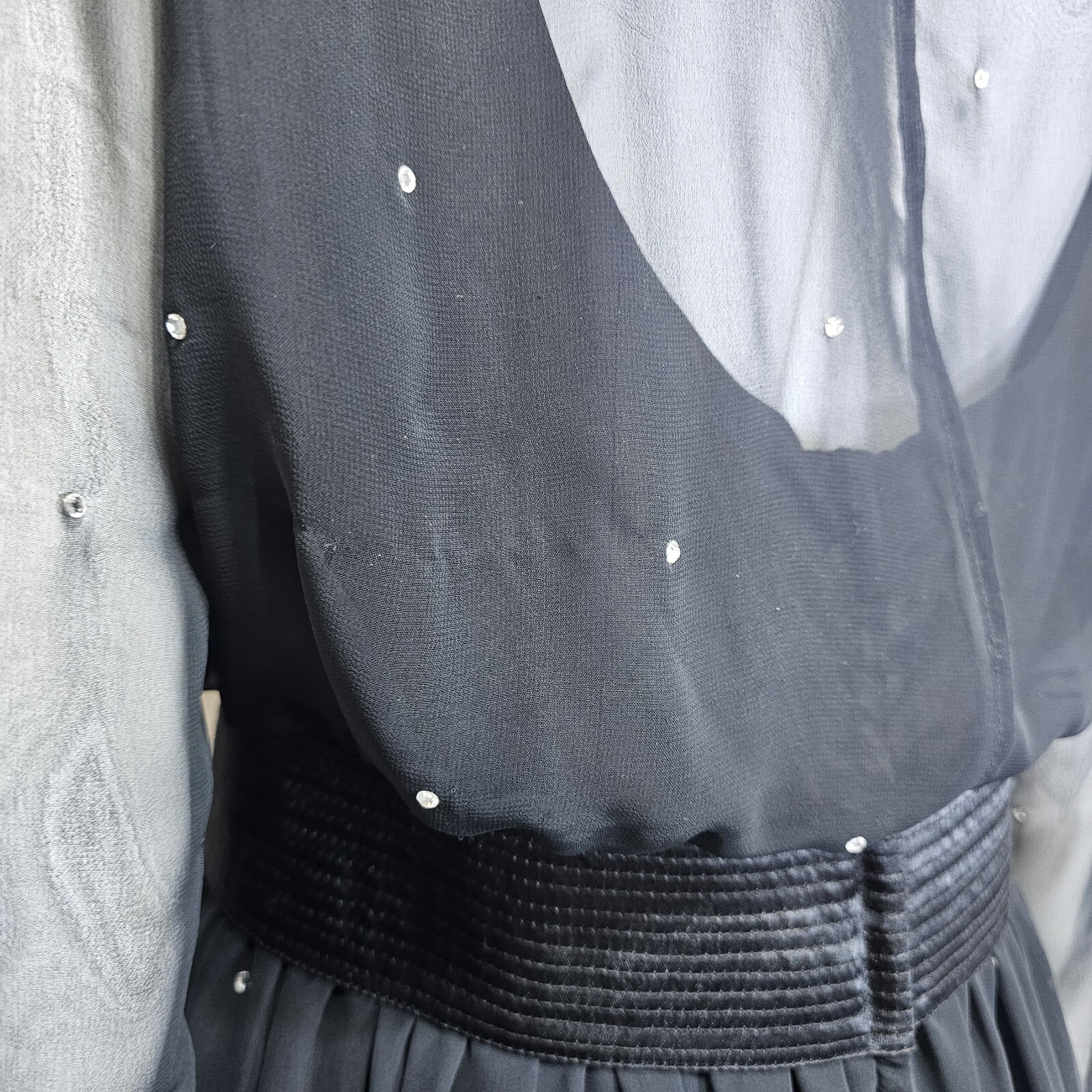 Vintage 80s Henri Bendel Liancarlo Illusion Neckline & Sleeves Black Dress Bow