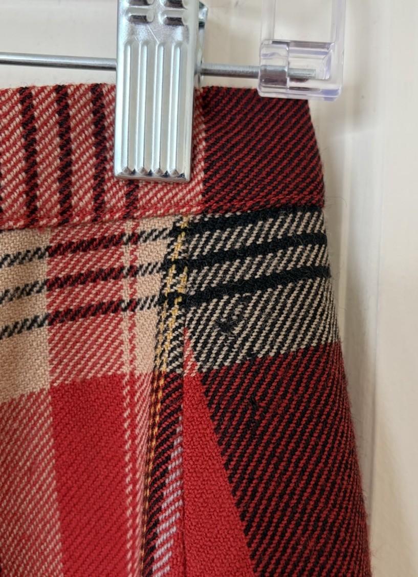 Vintage Ralph Lauren Country Plaid Wrap Wool Fringe Skirt, Sz S/M
