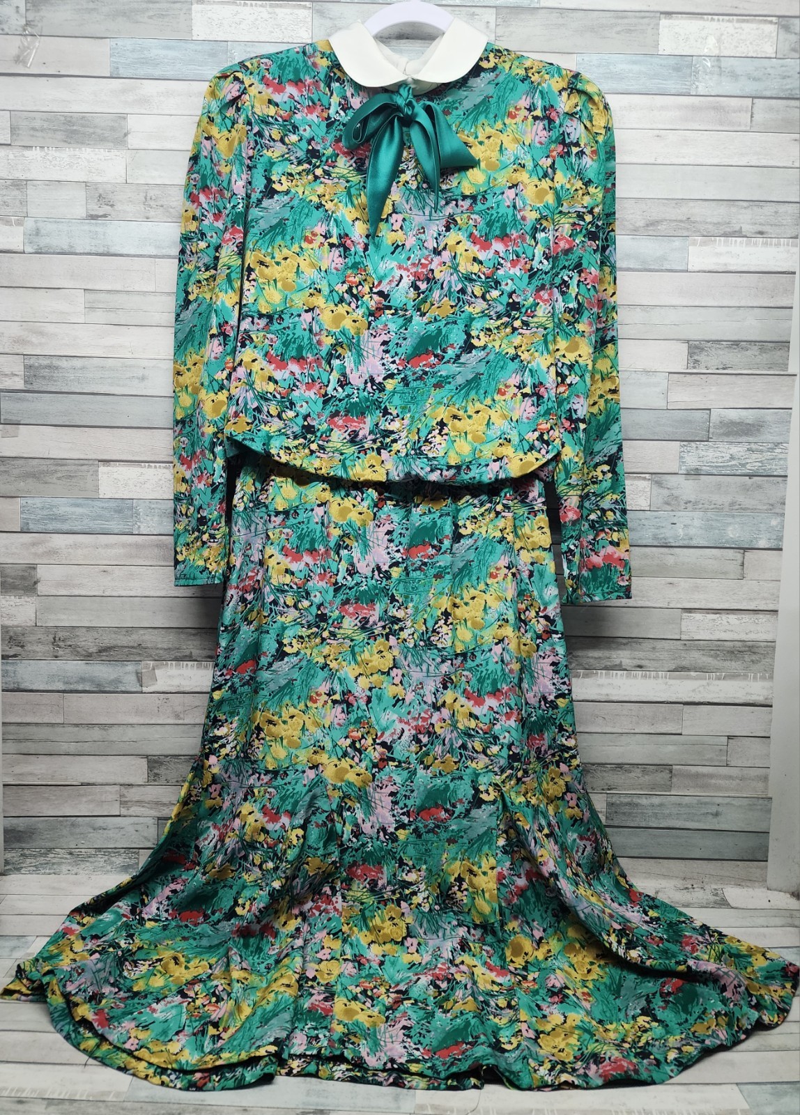 Vintage ACT I New York Dress Size 6 Peter Pan Collar Stretch Waist Bow Read