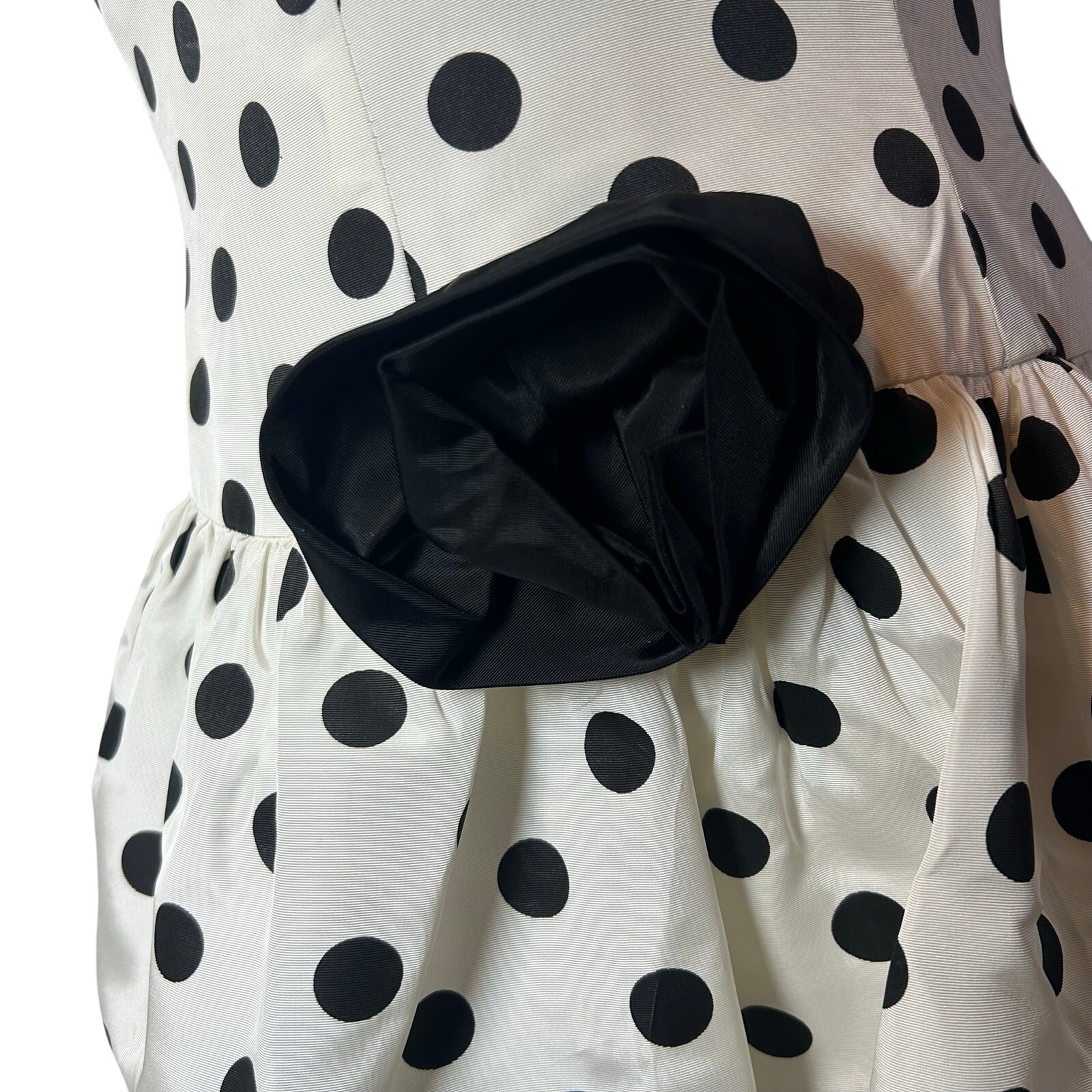 VTG 80s Stop Staring! Polka Dot B&W Medium Tiered Drop Waist Dress Rockabilly