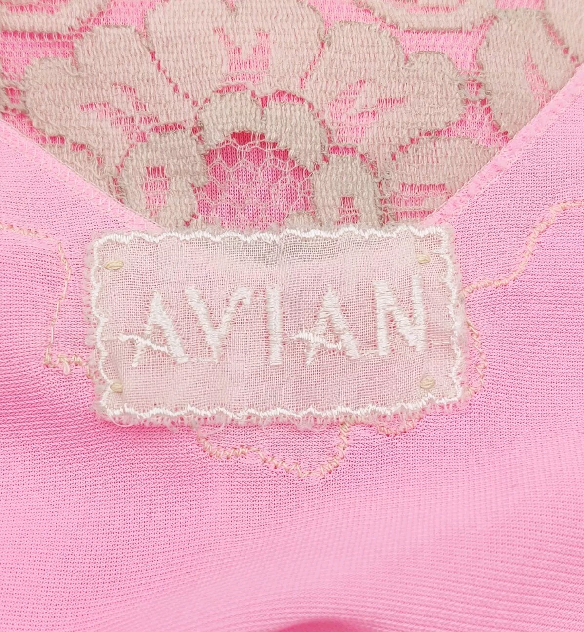 Vintage Avian Hot Pink Nylon Nightgown Lace Trim Modified **Flawed Medium