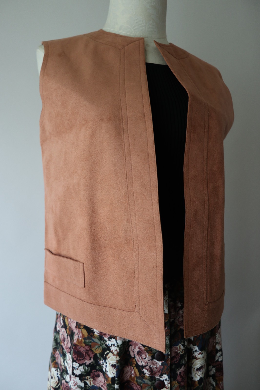 70s Vintage Pink Ultrasuede Open Front Waistcoat Sleeveless Jacket Vest Women M