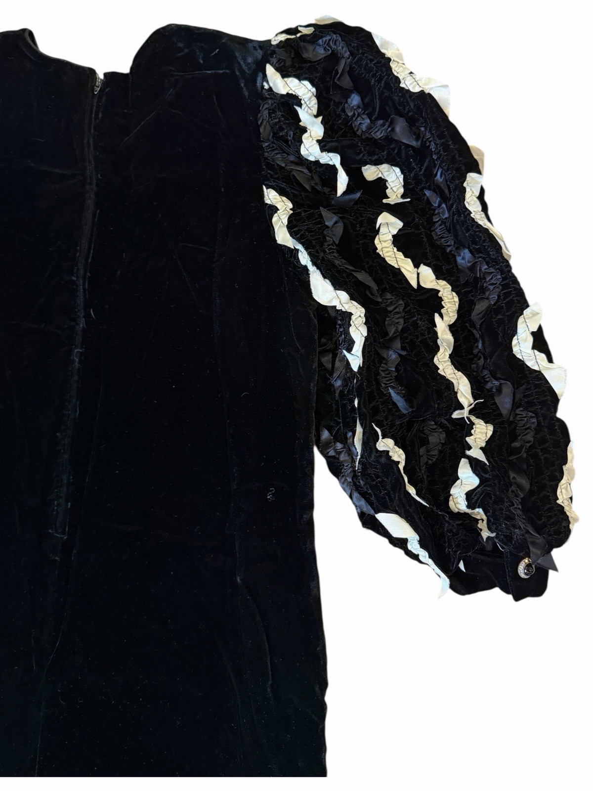 Vintage Black Velvet David Brown Winter Dress Rare Satin Ribbon Embellished New