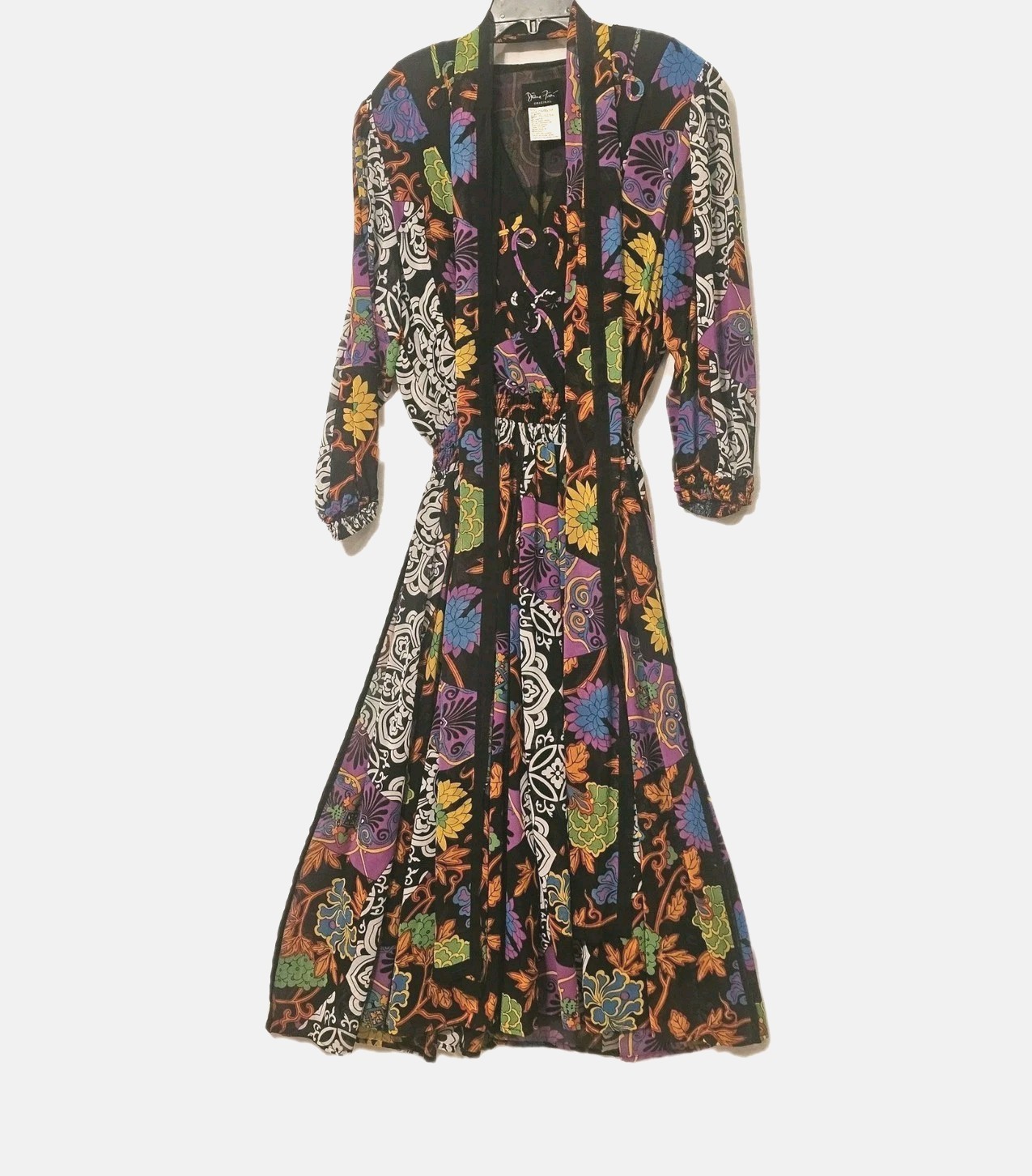 Vtg 80s Diane Freis Original Georgette Dress w/Scarf Sz S RARE 1 OF A Kind