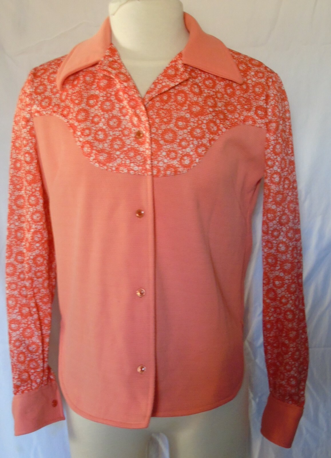 Vtg Polyester Orange Top Shirt Blouse Hand Made Western Look Size Sm Med #4