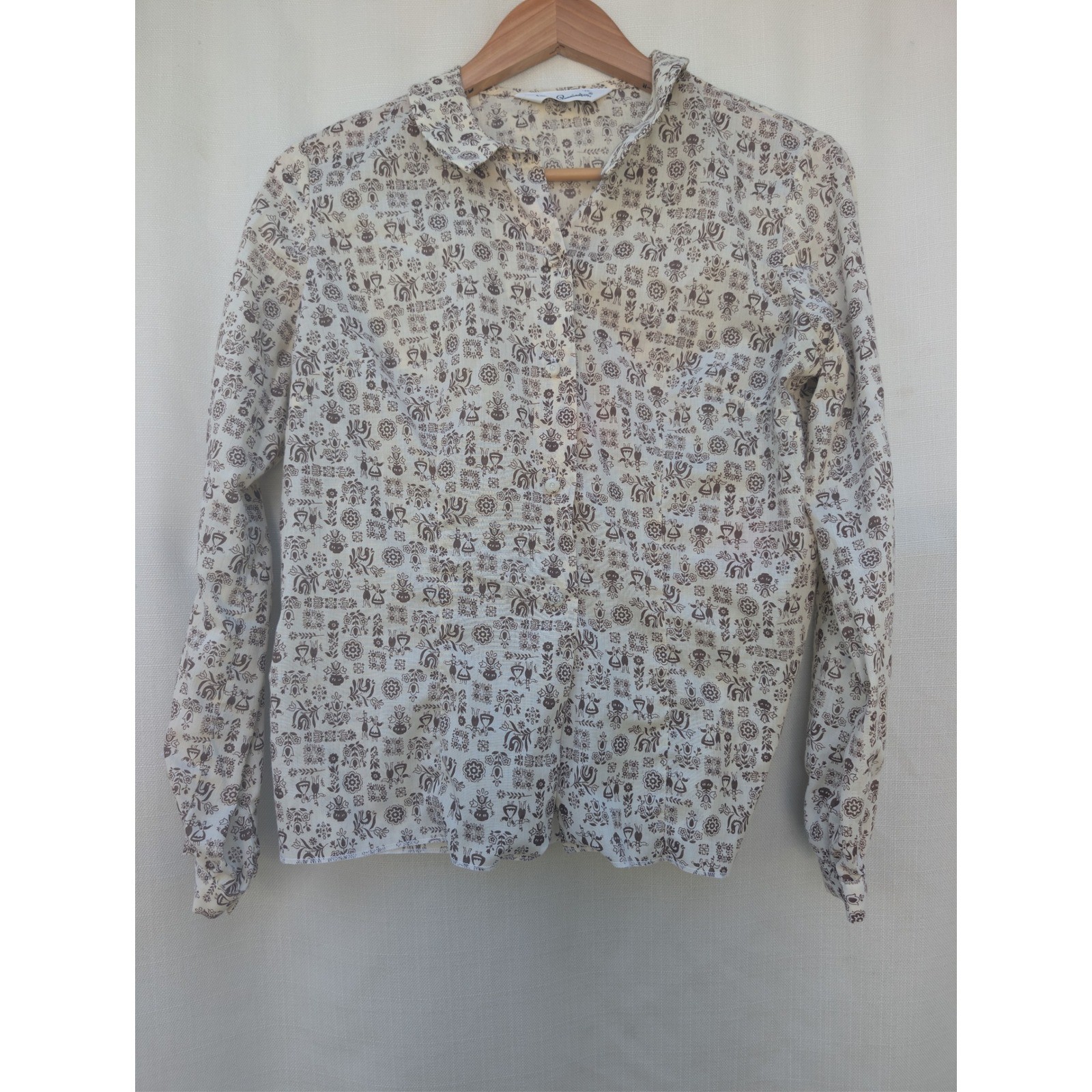 Vintage Aileen Pennington Blouse 36 Novelty Print European Tyrolean Folk Art Top