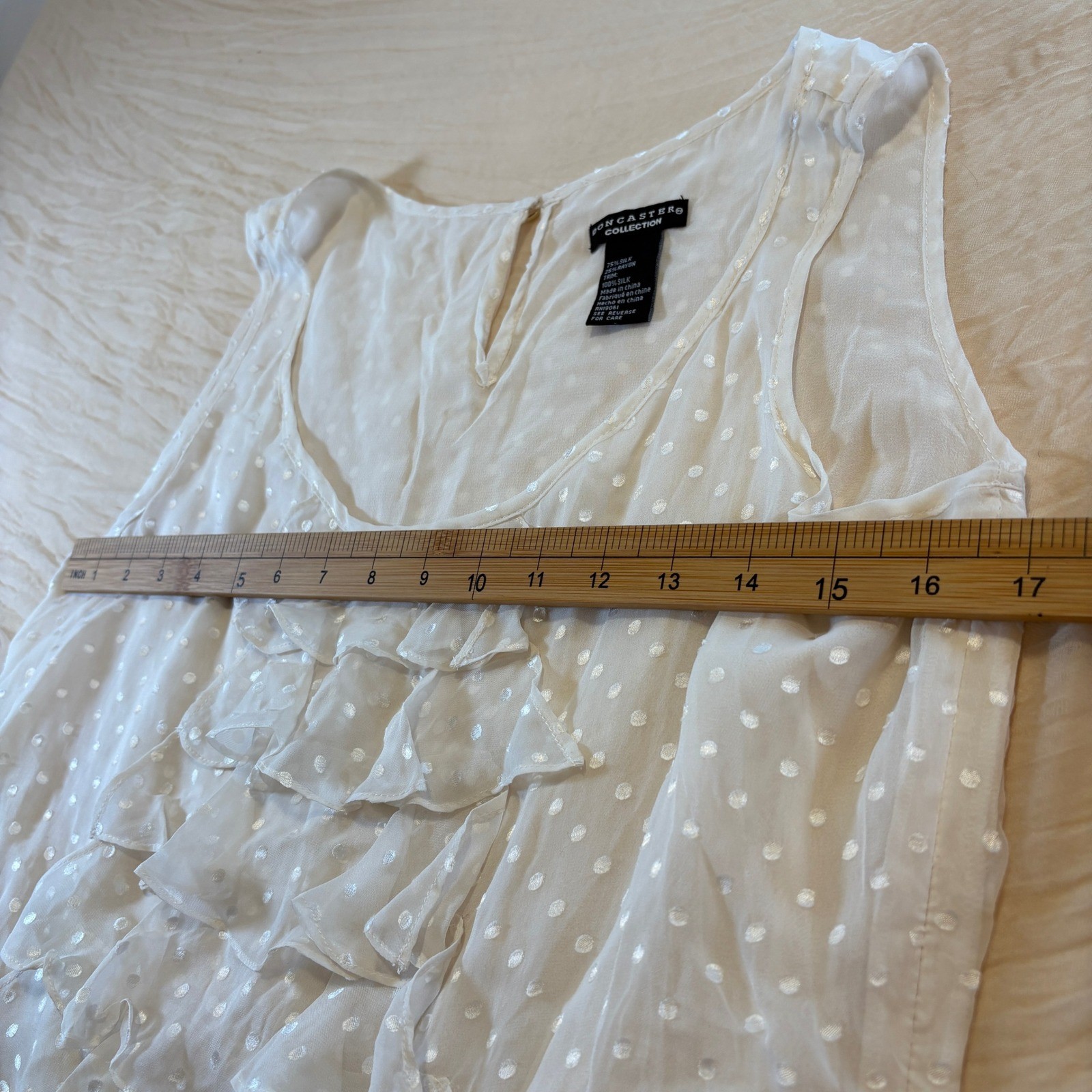 Don Caster Womens Sleeveless Cream Polka Dot Silk Blouse Size M