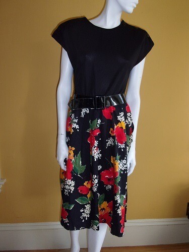Vtg 80s In Cinq Sz 12 Cotton Polyester Belted DRESS Floral U.S.A. Shoulder Pads