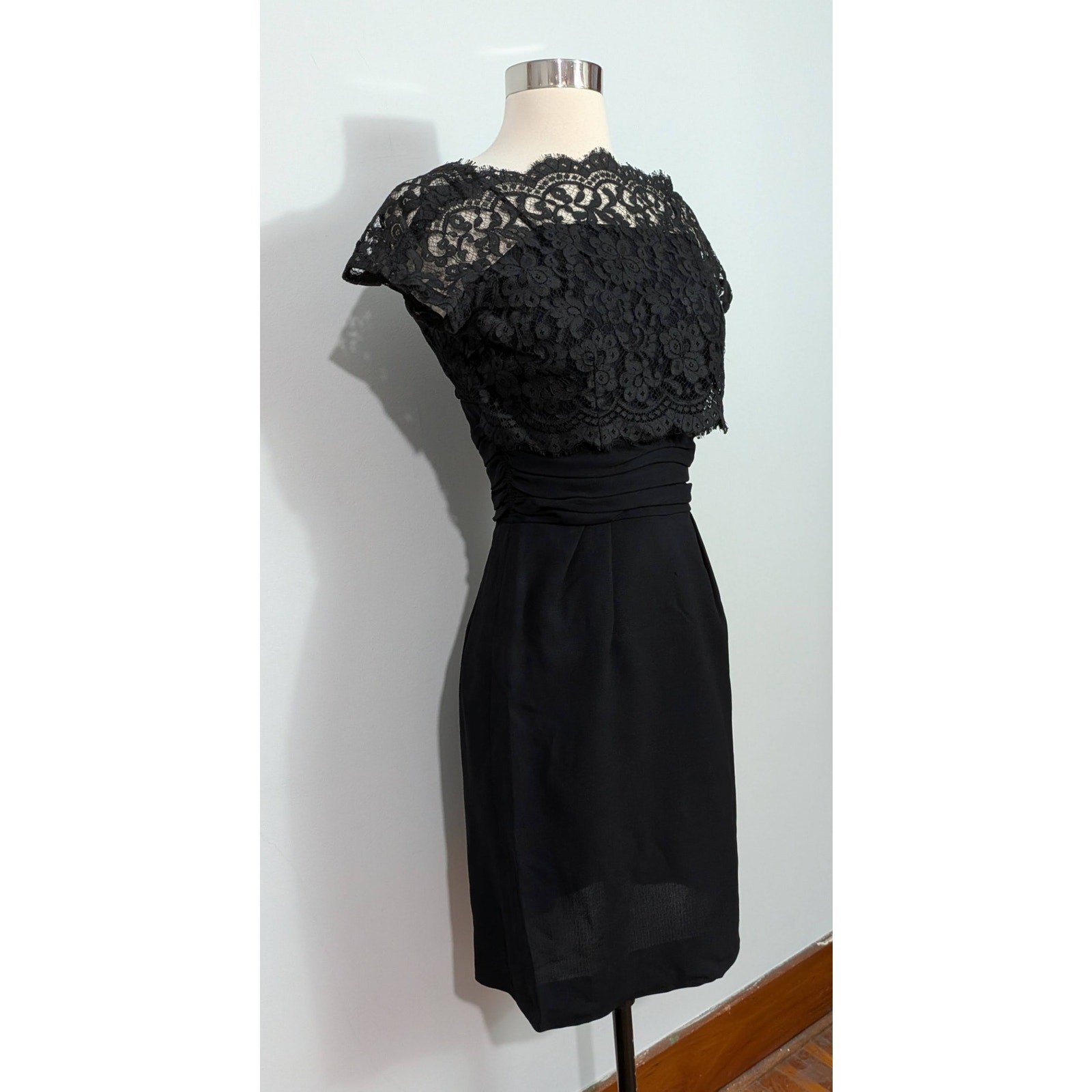 50s Black Spaghetti Strap & Lace Wiggle Dress