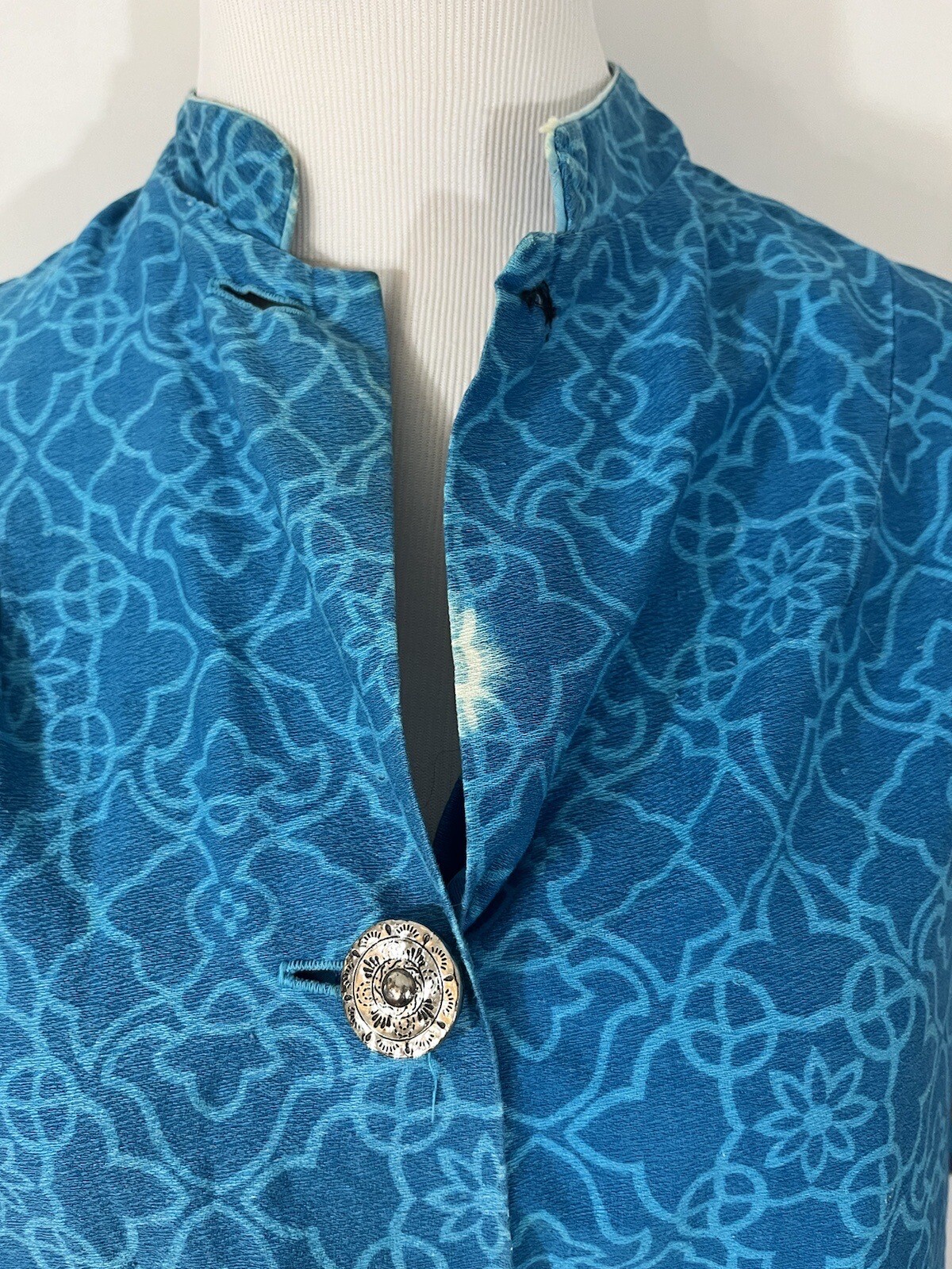 60s Lorraine Robe Barkcloth M Bright Colorful Floral Flaws READ Description Mod