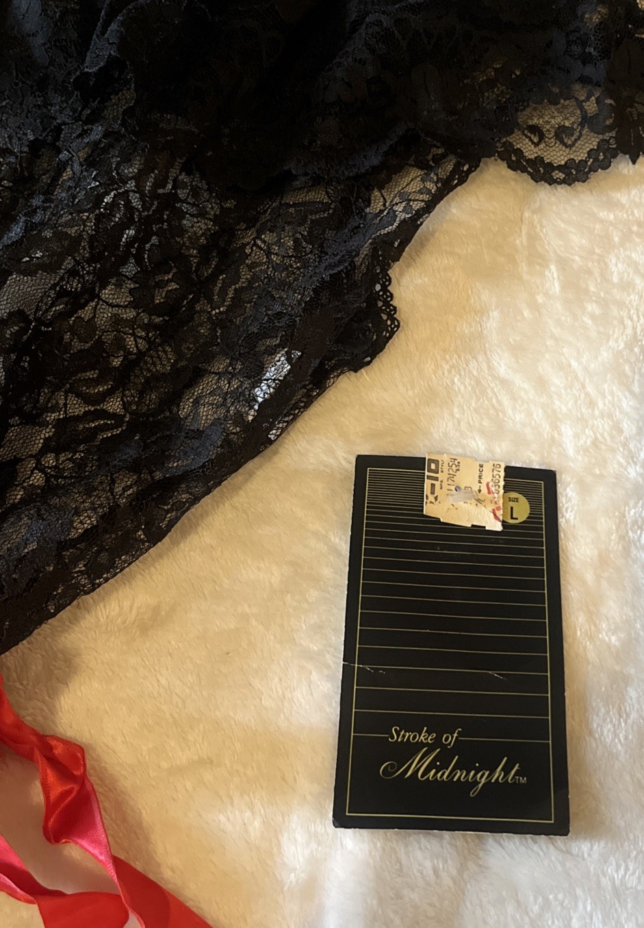 Vtg Stroke of Midnight black Lace Off Shoulder Lingerie Gown 80’s L USA