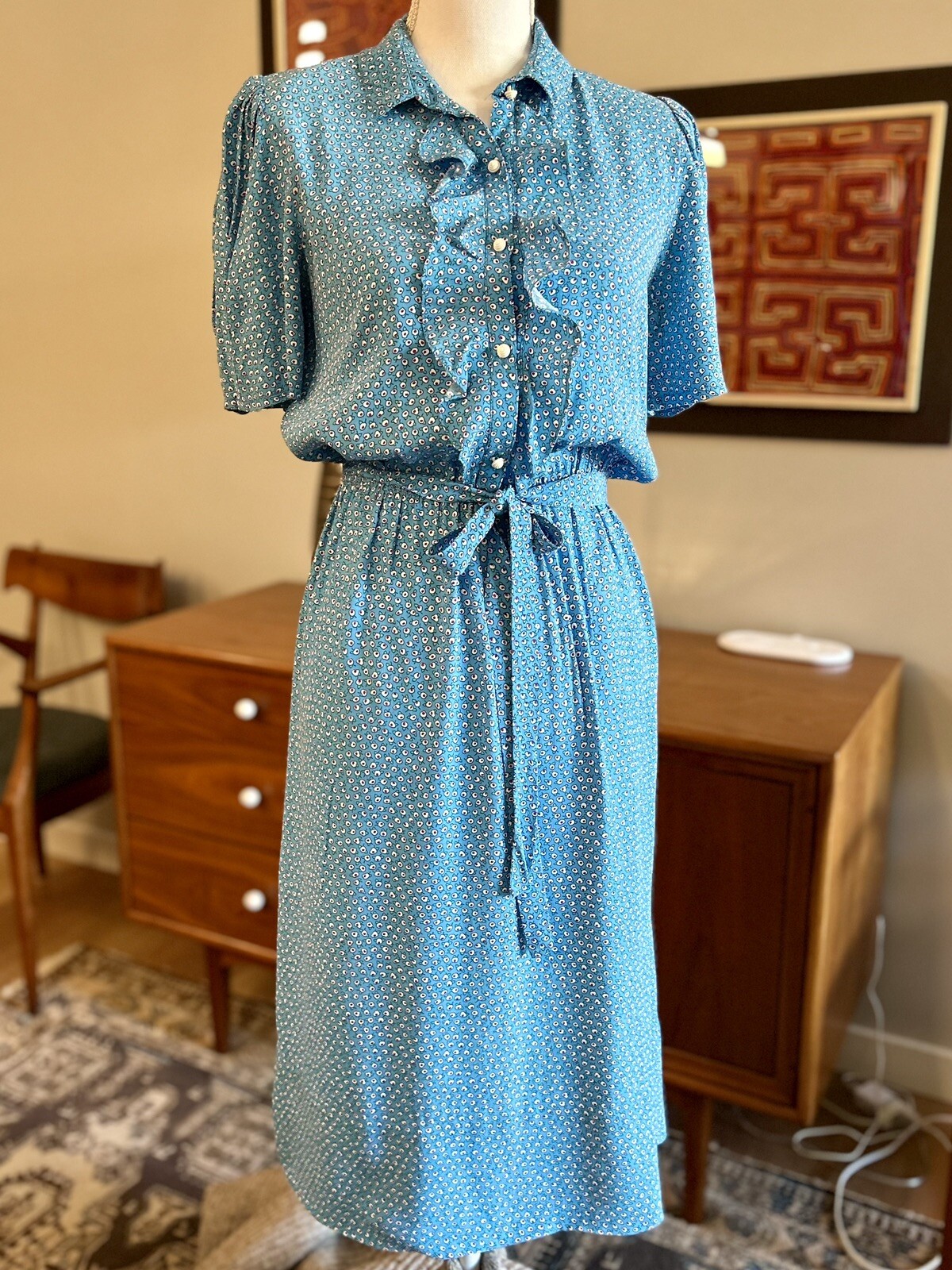 Vintage Jane schaffhausen For Belle France Rayon Dress, Mini Floral Print SM