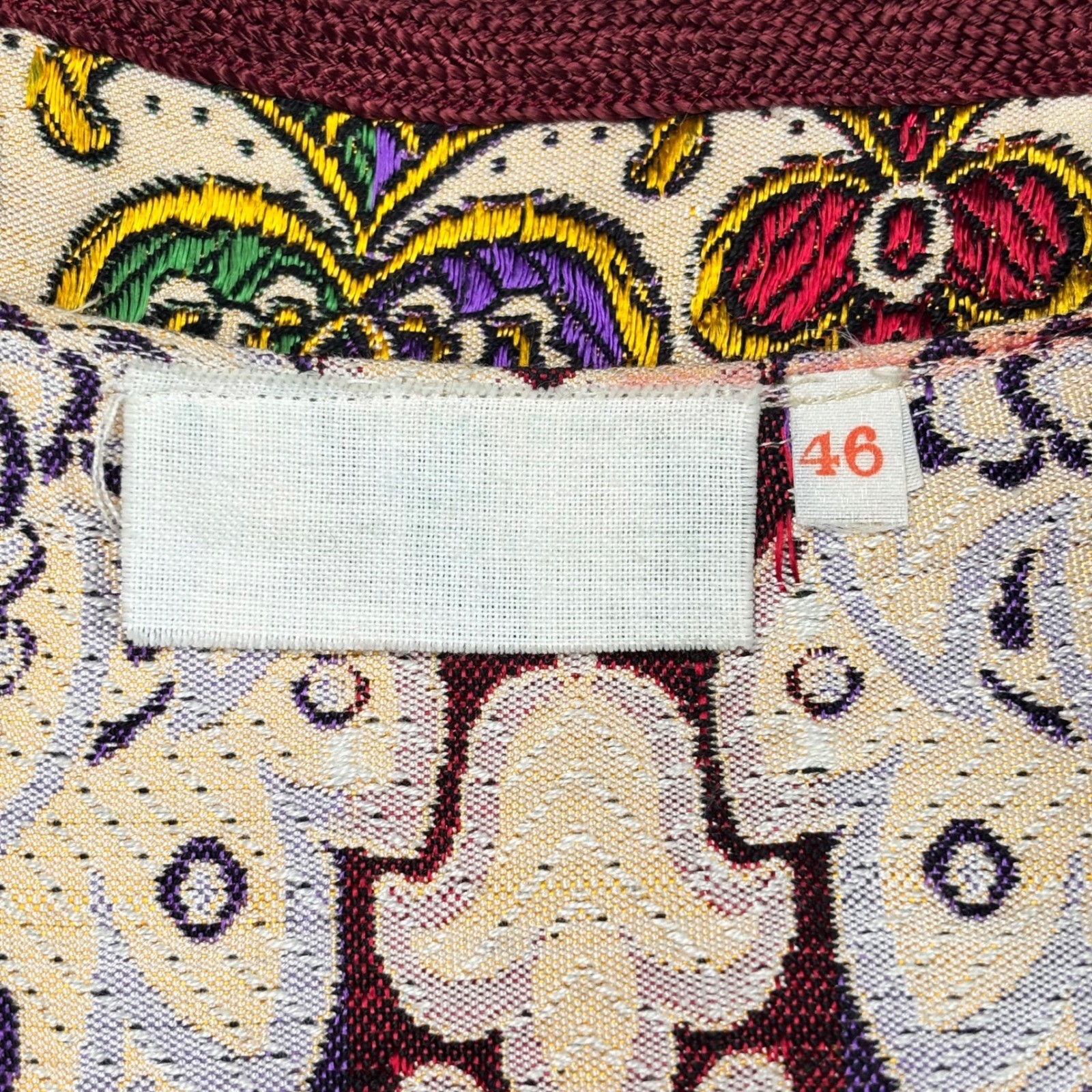 Vintage Tapestry Mandala Jacket Burgundy Boho Woven Frog Button Cardigan Size 46