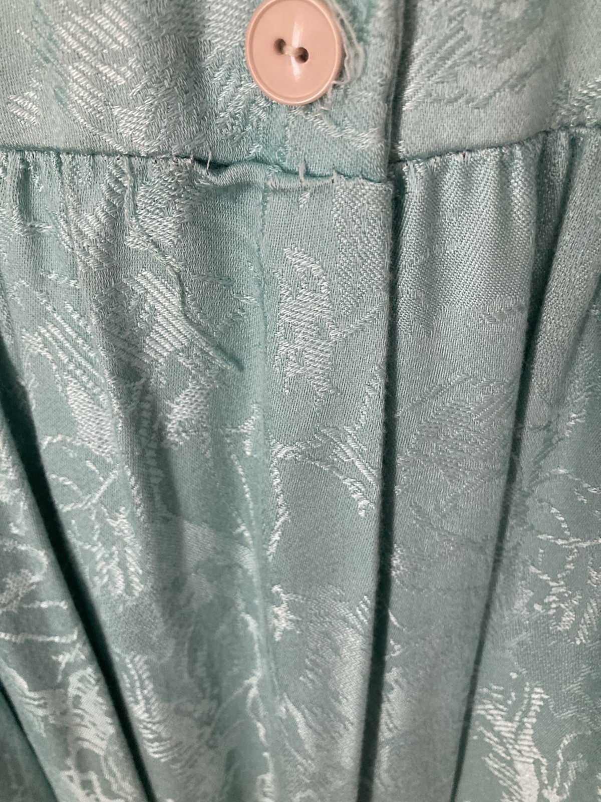JSJ Vintage Aqua Jacquard/Brocade Dress With Lace & Pearls Size 7/8 Made In USA