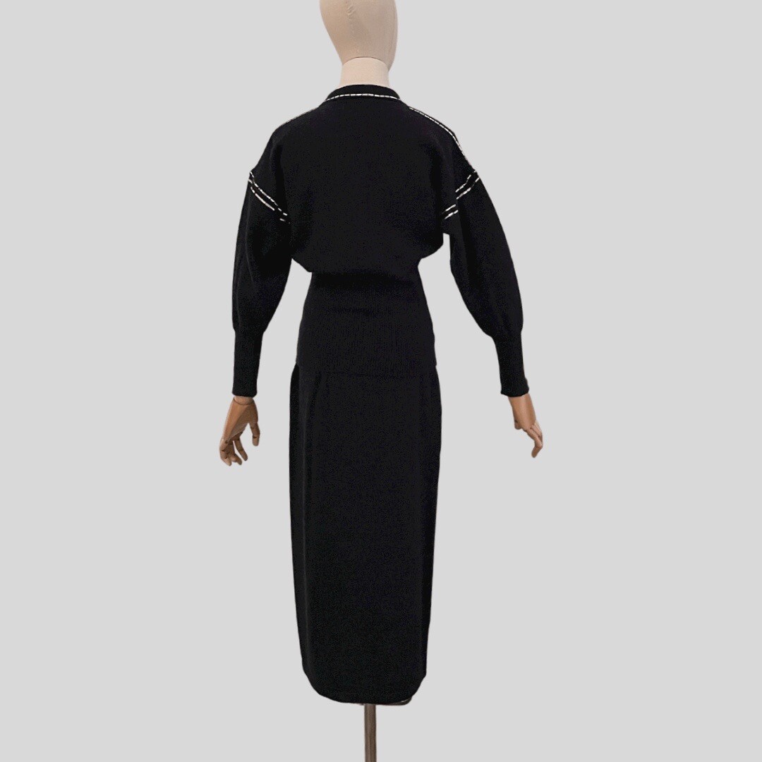Vintage 80s Angelo Tarlazzi Knit Sweater Skirt Set Navy Blue