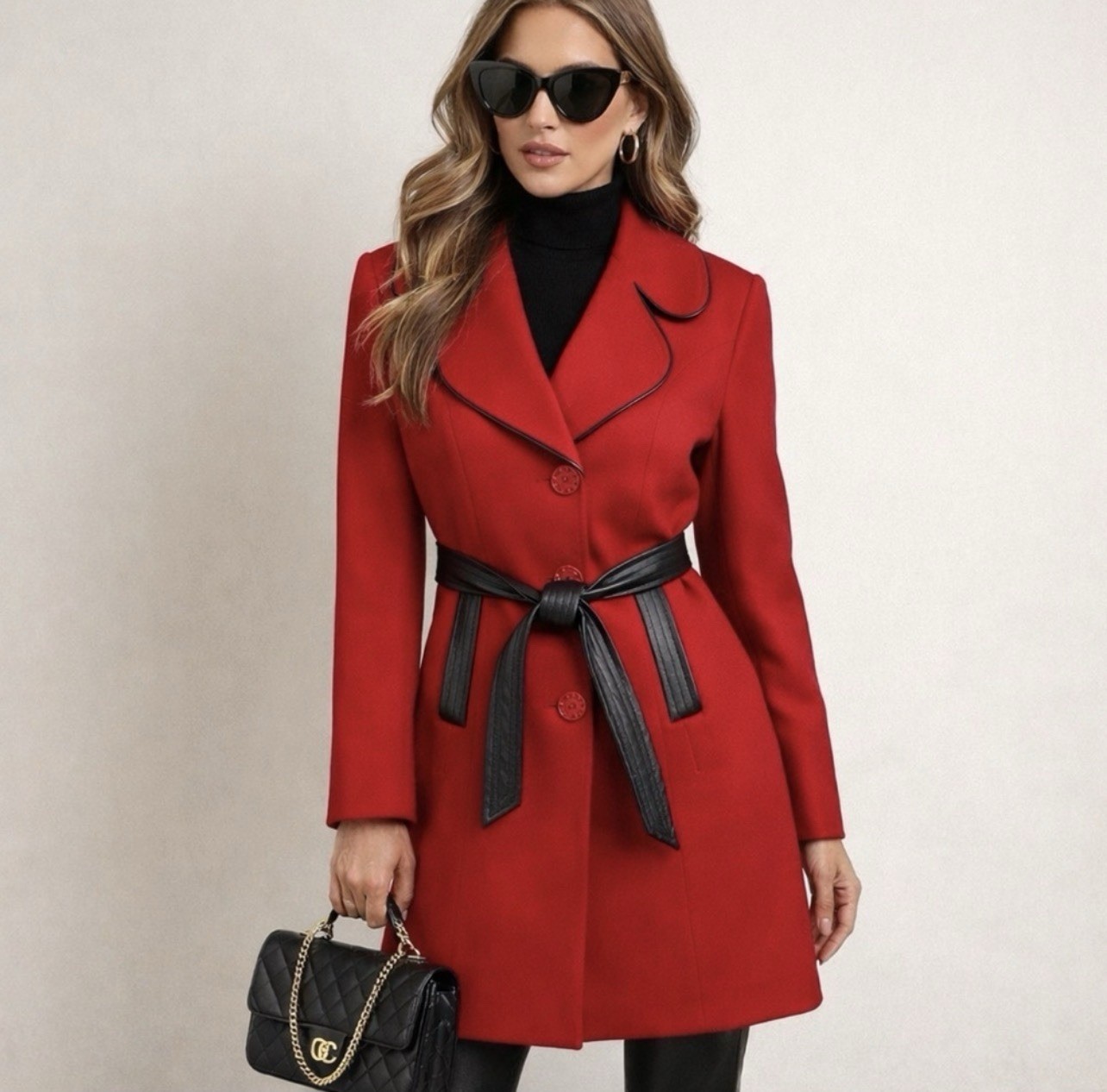 Vintage 1970s Mnafikh Red Wool Dress Coat Jacket Women’s Size S Check Measure