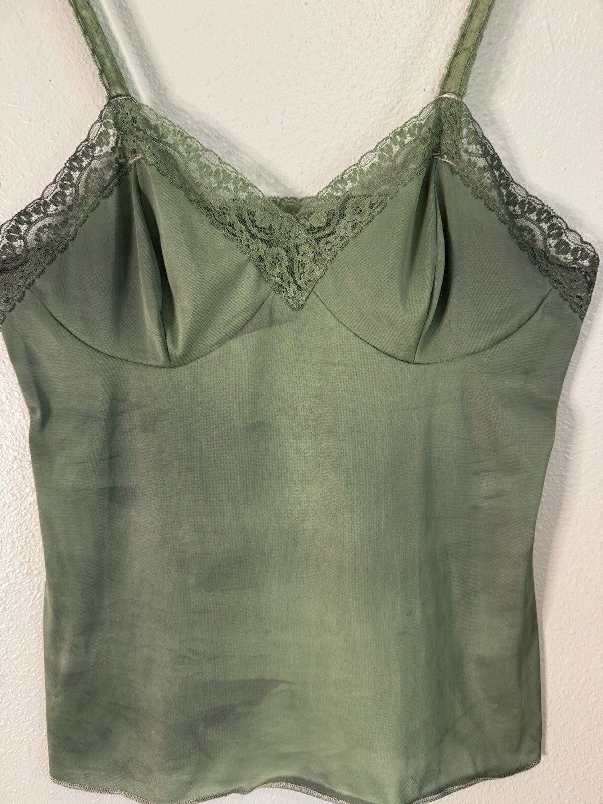 Vintage 70s Forest Fairy Moss Green Slip Camisole Set Grunge Whimsigoth Coord
