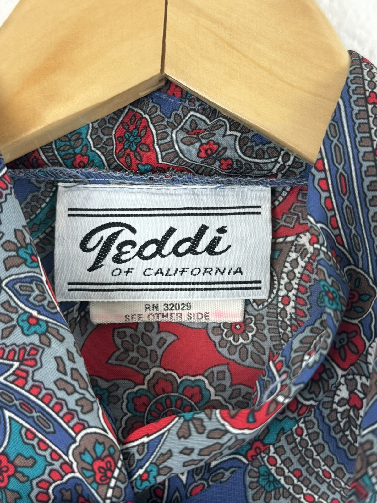 Vintage 1970s Teddi Of California Boho Blouse Top Half Sleeve Neck Tie Size 14