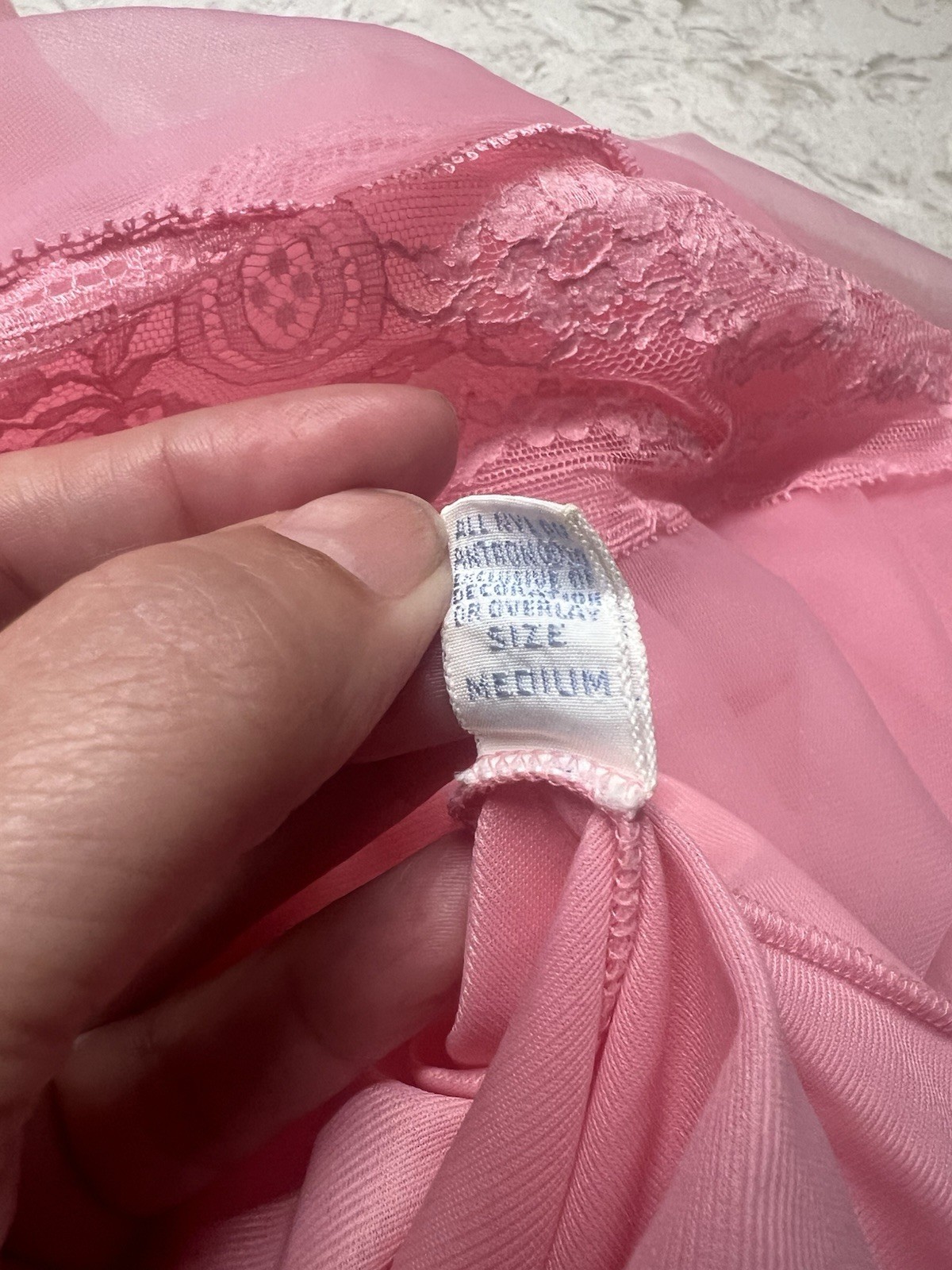 Vintage Vanity Fair Candy Pink NEGLIGEE Nightgown Sheer Nylon Chiffon Overlay M