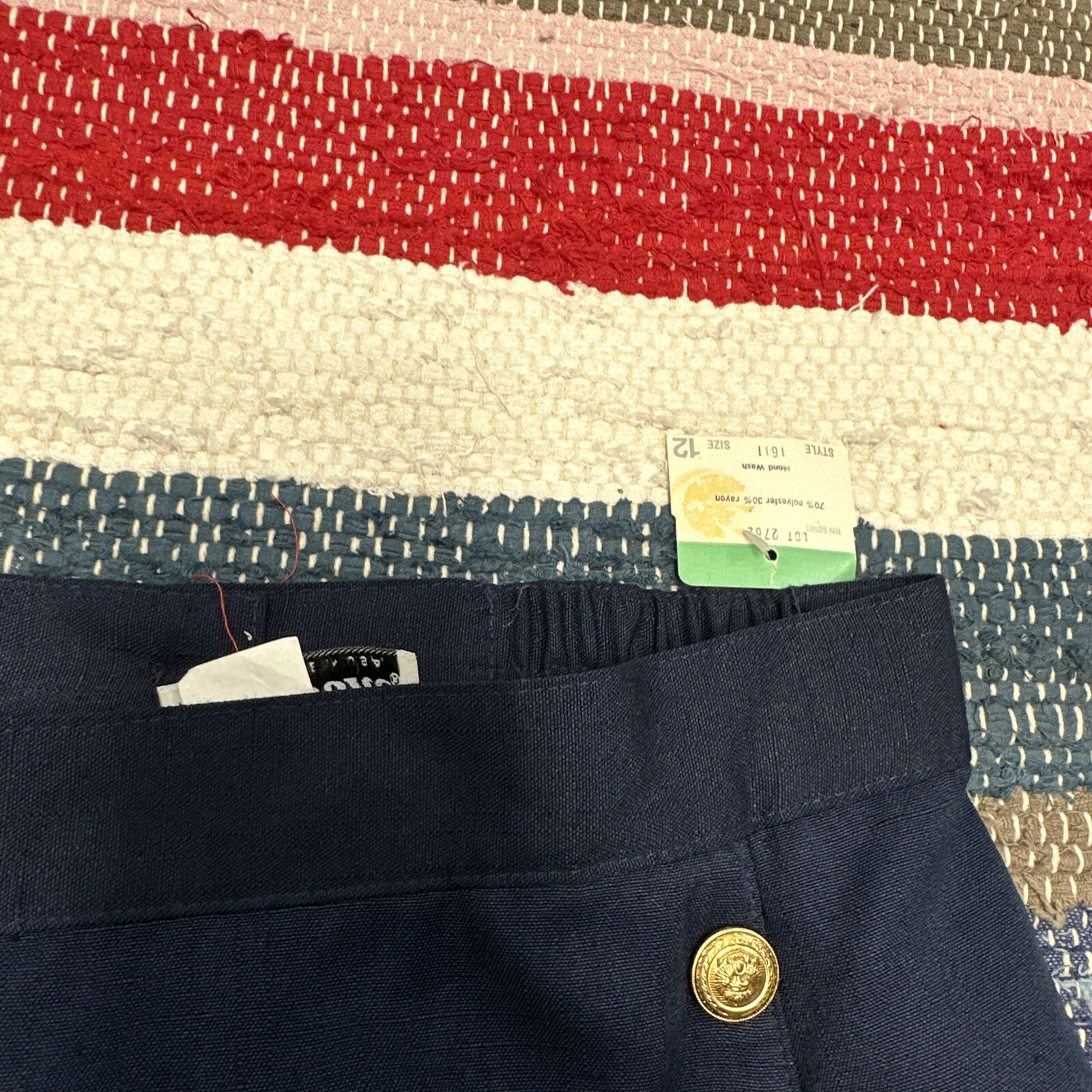 NEW NOS Vintage Katie Brooke Navy Blue Pencil Skirt Gold Buttons 28×28″ 1980s