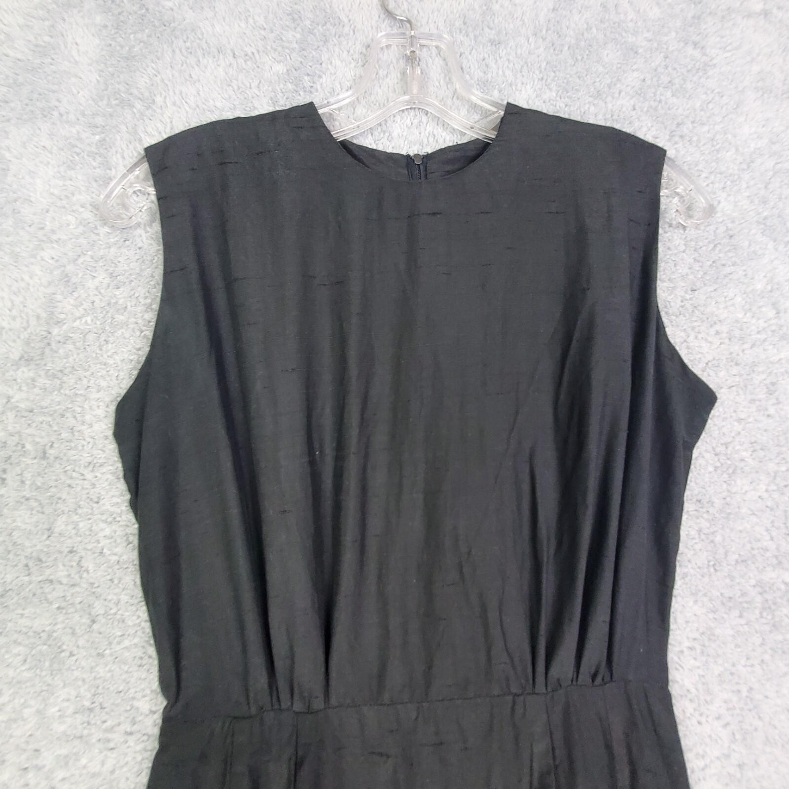Vtg 50s 60s Pat Perkins Womens Dress Size S Black High Neck Zip Up Silk Linen