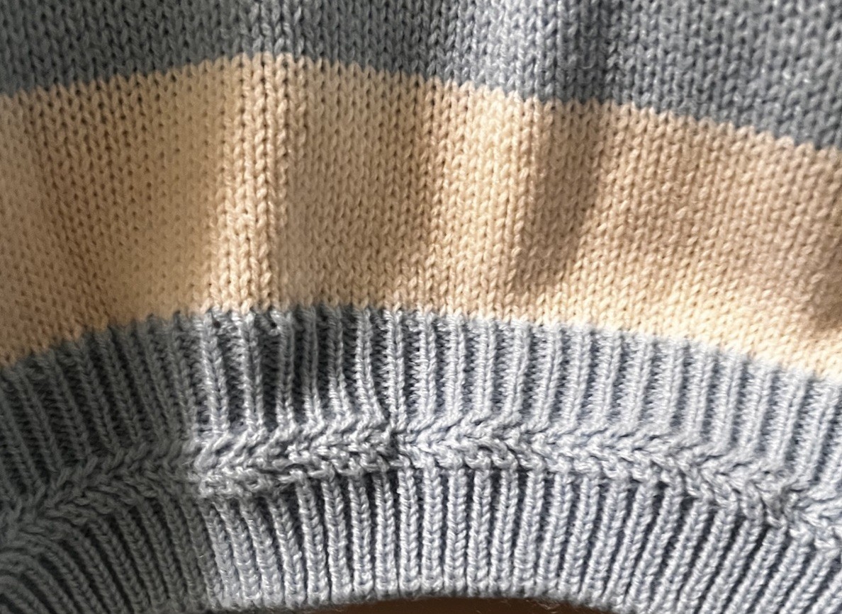 Vintage 90s Striped Sweater Blue Cream Pocket Knit Women’s Small NWT
