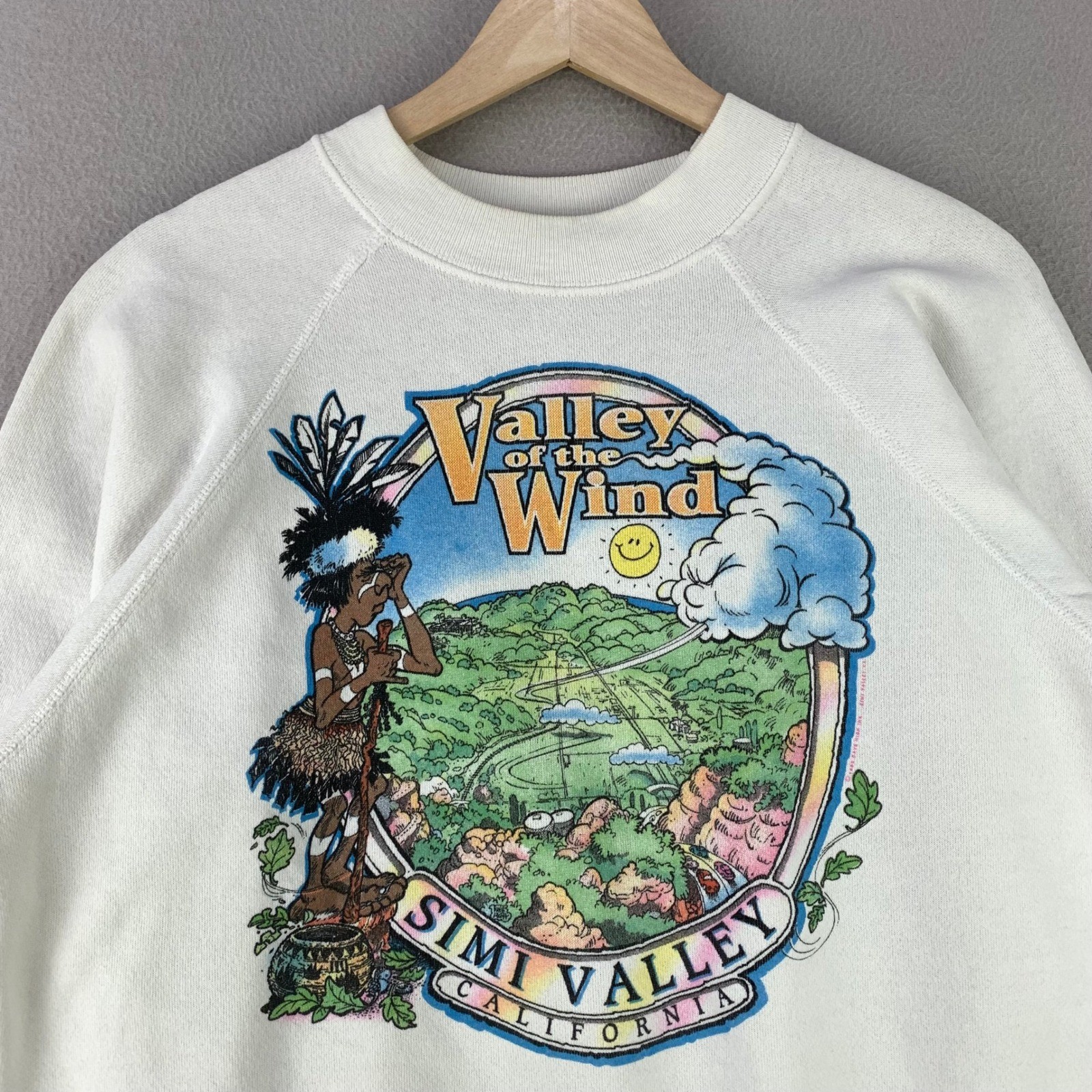 Vintage Simi Valley CA Crewneck Sweatshirt Womens XL White 90s Native American