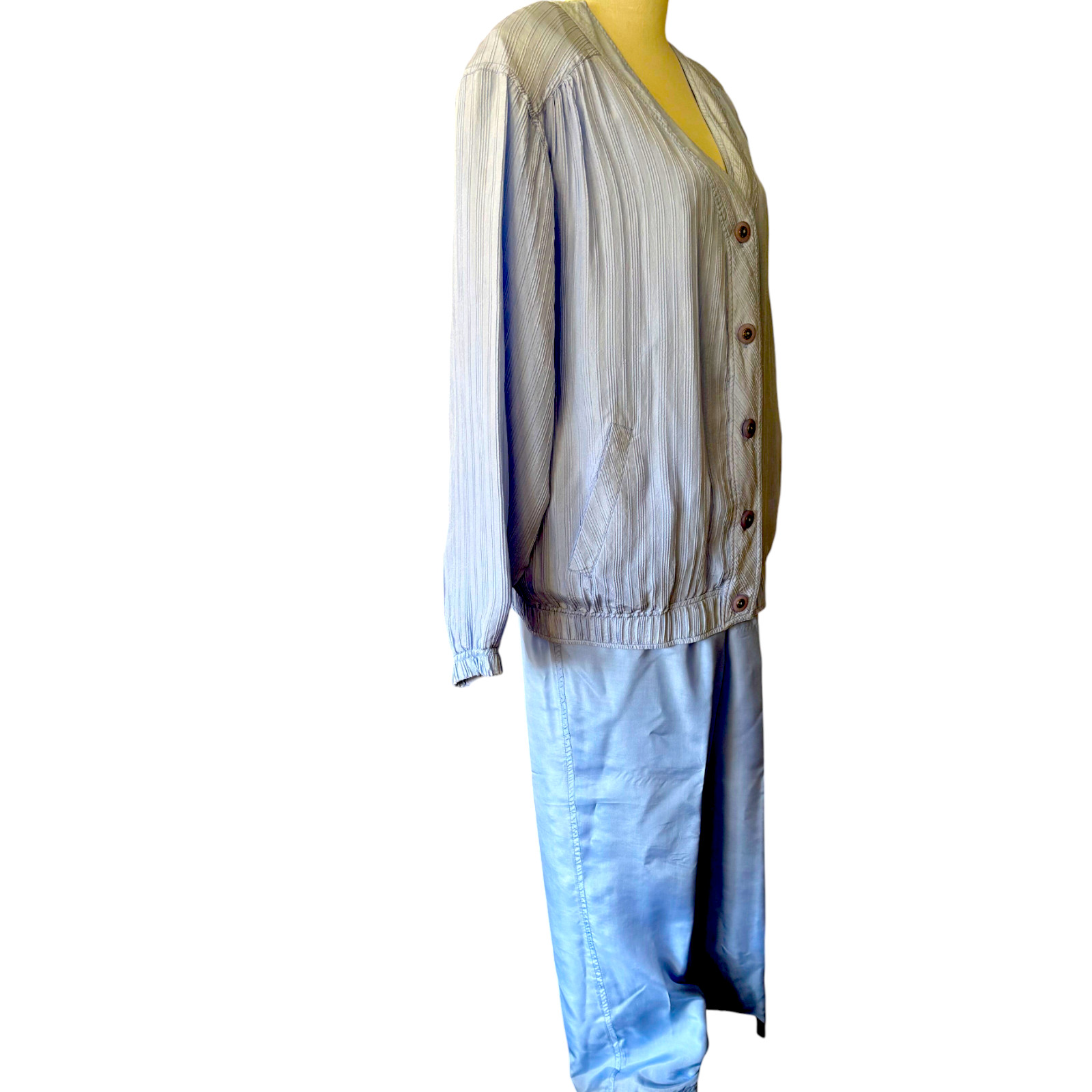 Mureli Vintage blue 100% Silk Jacket and Pants set track suit sz M