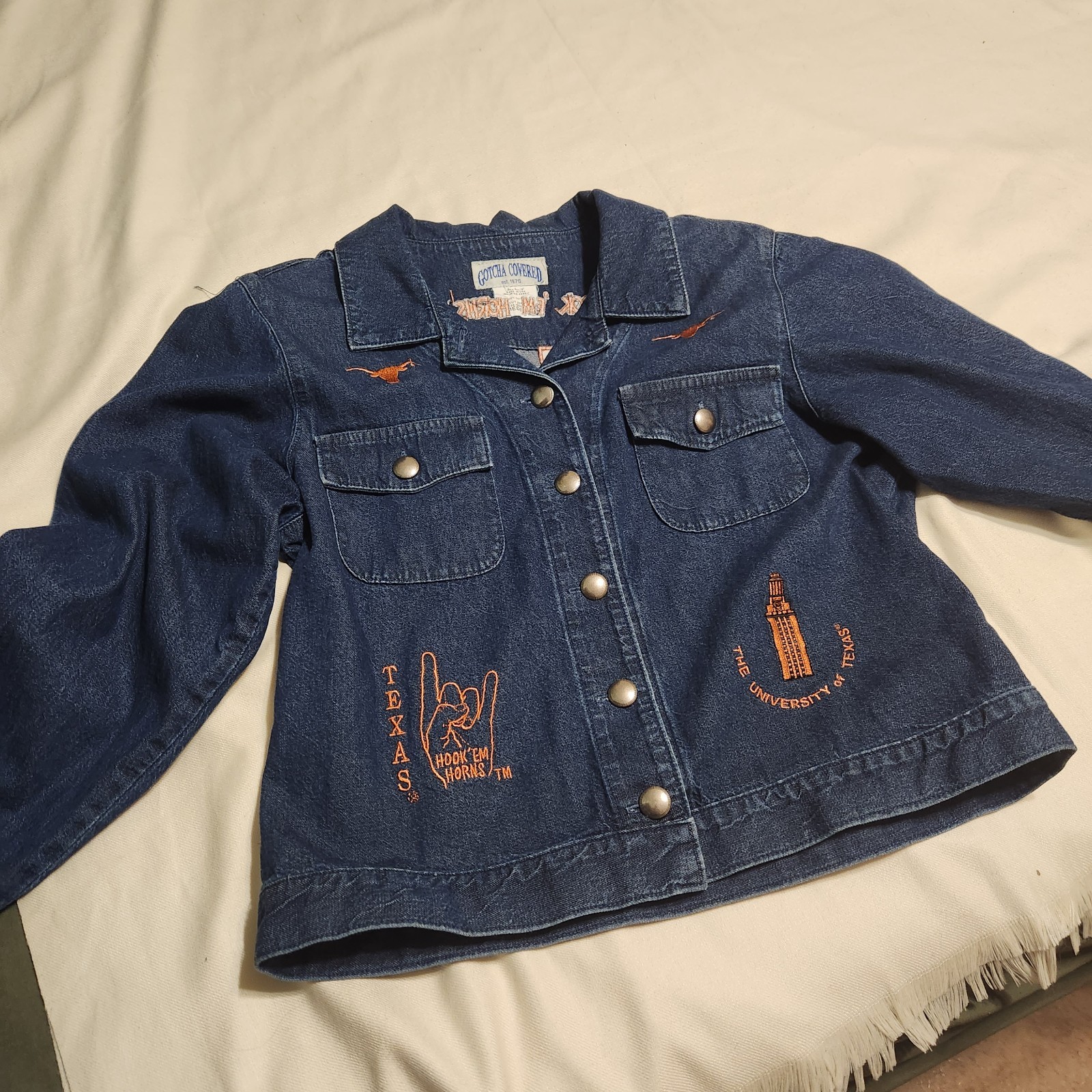 Vintage 90s Gotcha Covered Texas Embroidered Denim Jacket Womens M