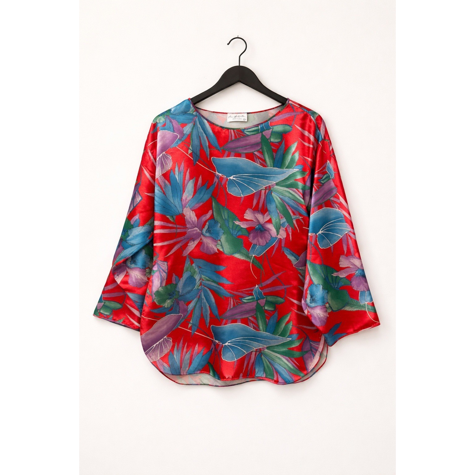 Vintage Mary McFadden Mini Dress Red Satin Tropical Resort Beach Cover Up S USA