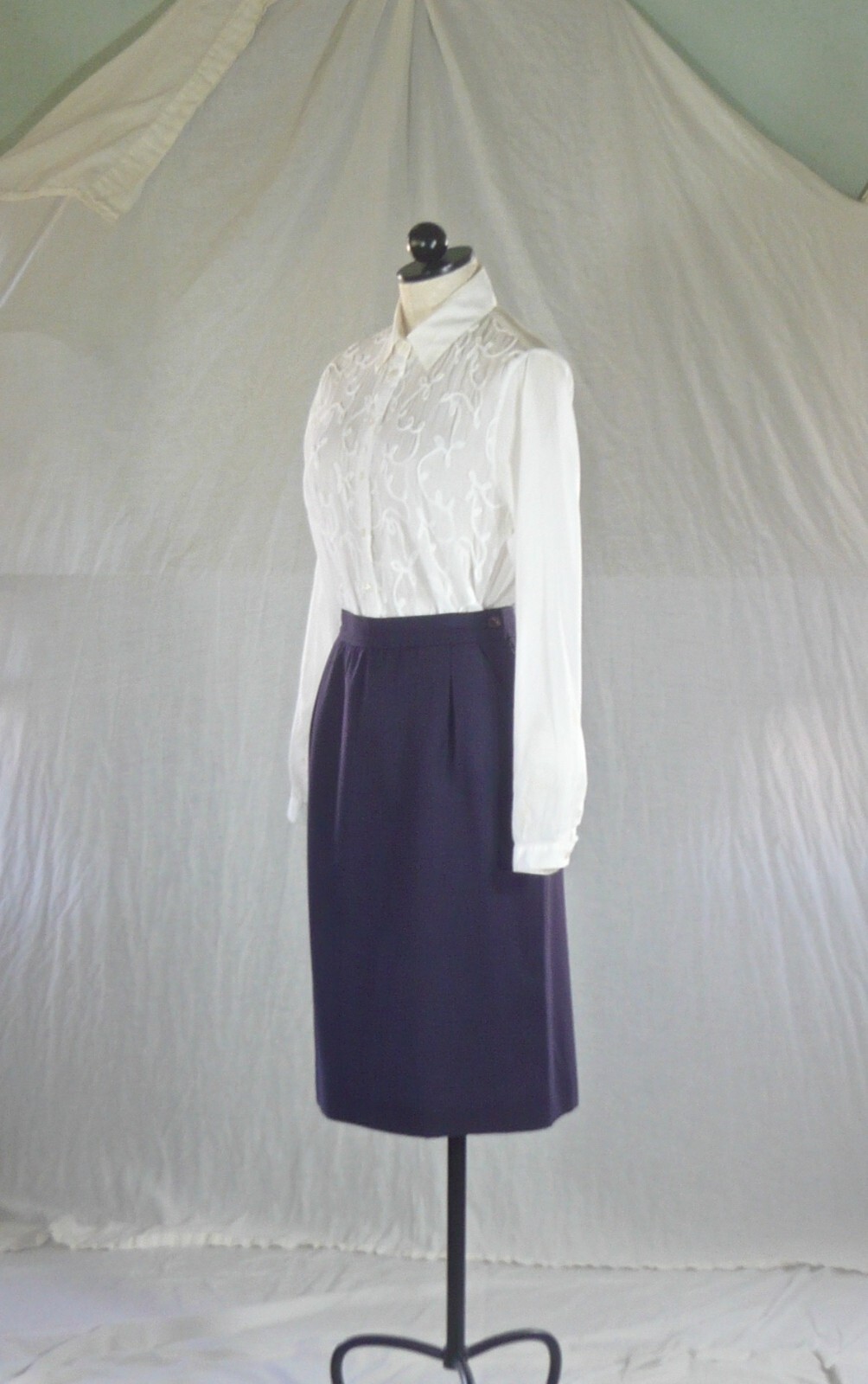 YVES SAINT LAURENT vintage 70s NAVY WOOL SKIRT French style deluxe 6