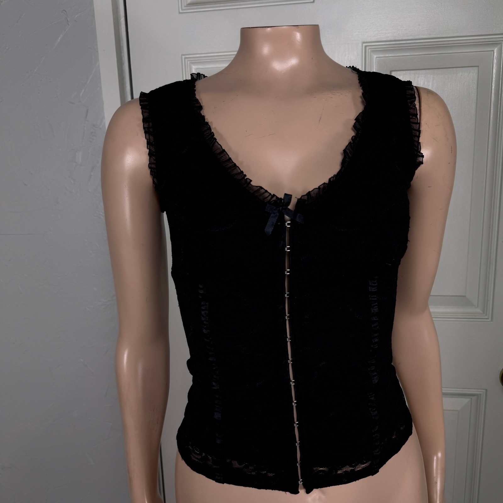 Vintage Y2K Outlooks Shirt Small USA Nylon Floral Lace Bow Baby Tee Tank Q17