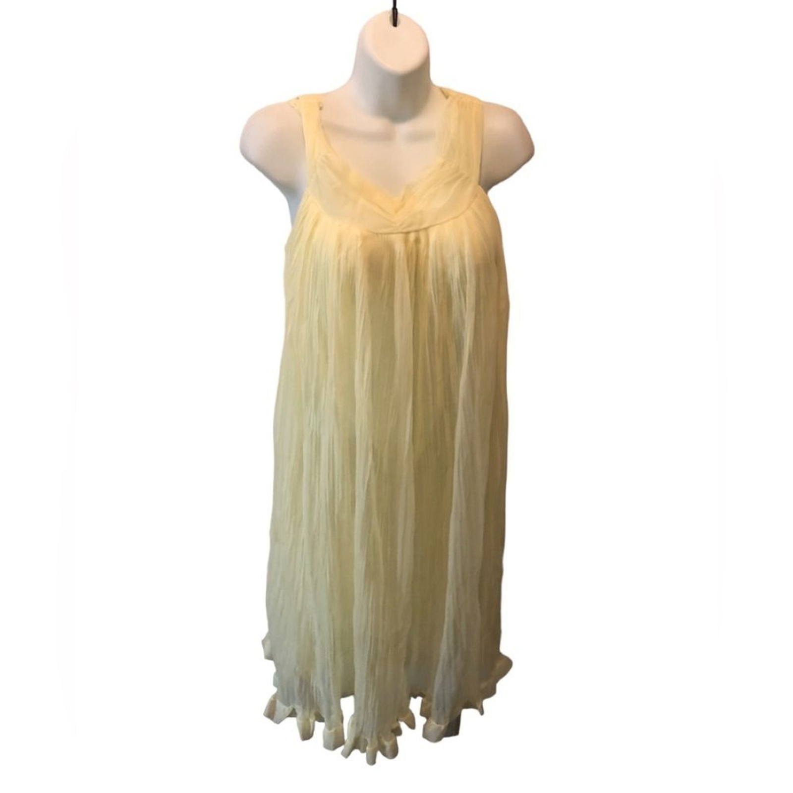 Vintage Evette Pleated Babydoll Nightie Sz S Sleeveless Pastel Yellow Lined