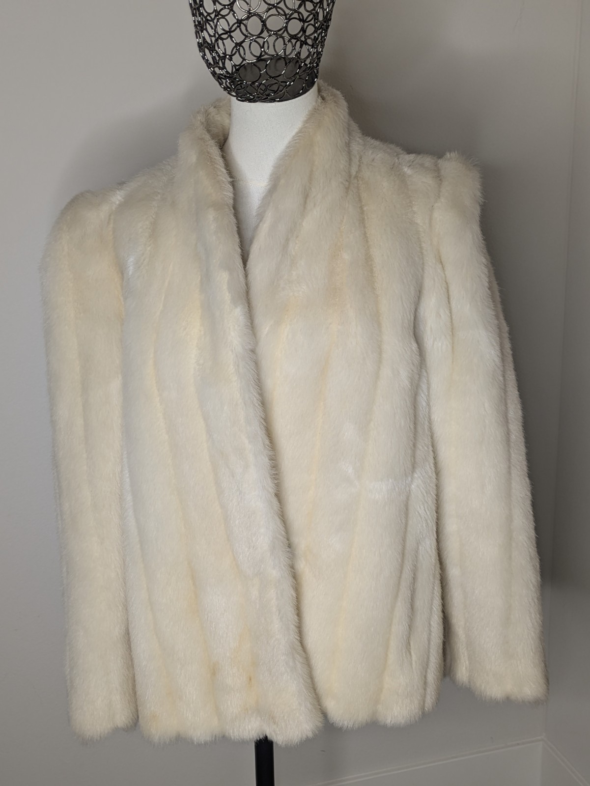 Vintage 80s Luxury Faux Fur Coat by Intrigue Glenoit White Vegan Size Small