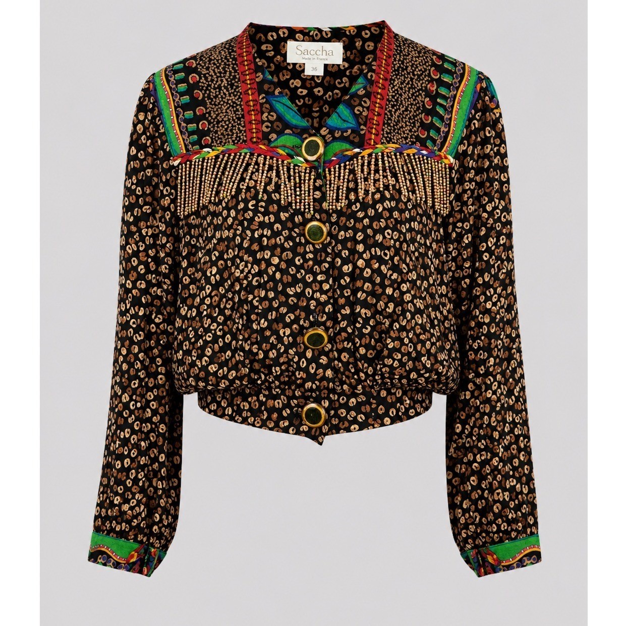 Carole Little Petites Vintage 90s Beaded Leopard Tropical Rayon Gauze Jacket 6
